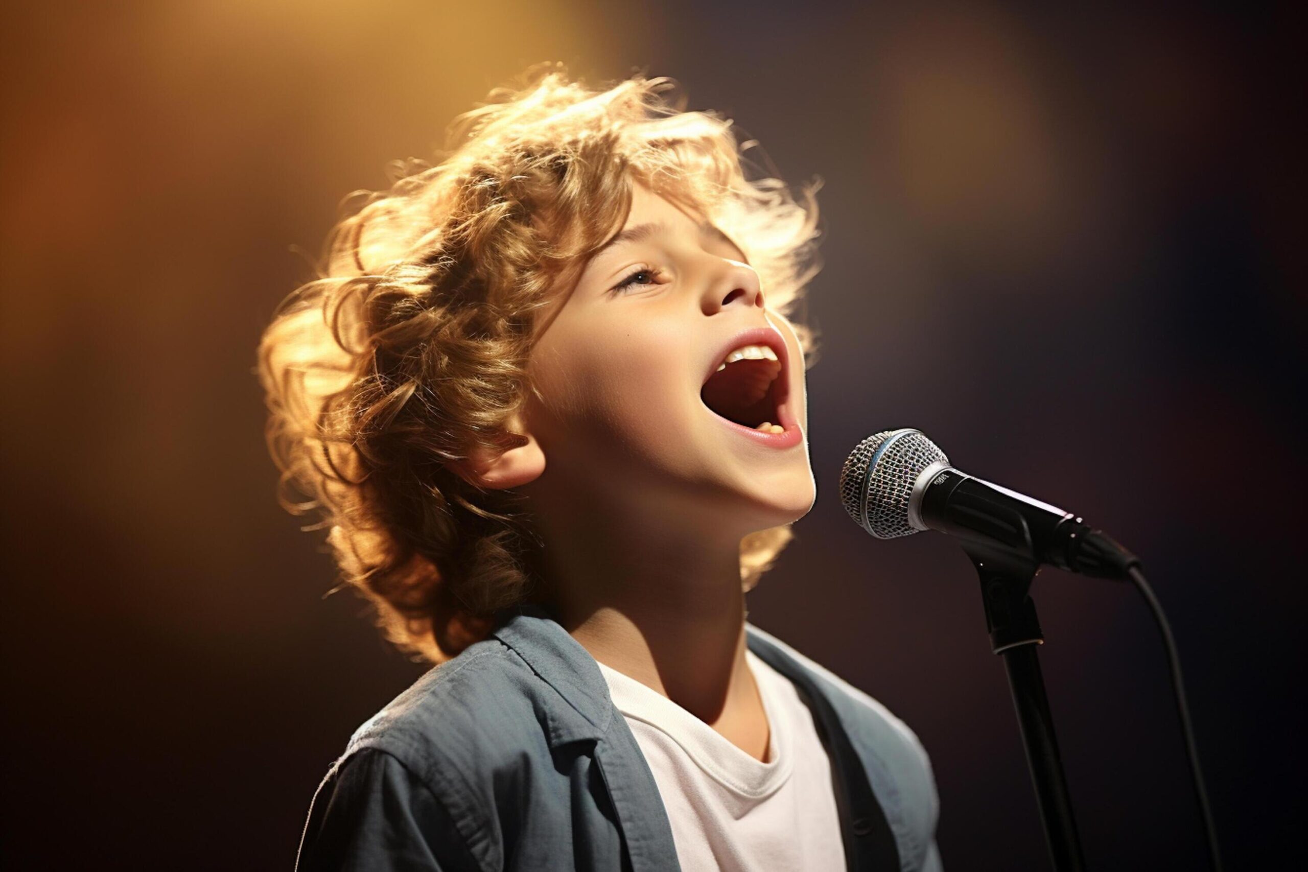 Ai-generated-a-young-boy-kid-singing-bokeh-style-background-free-photo