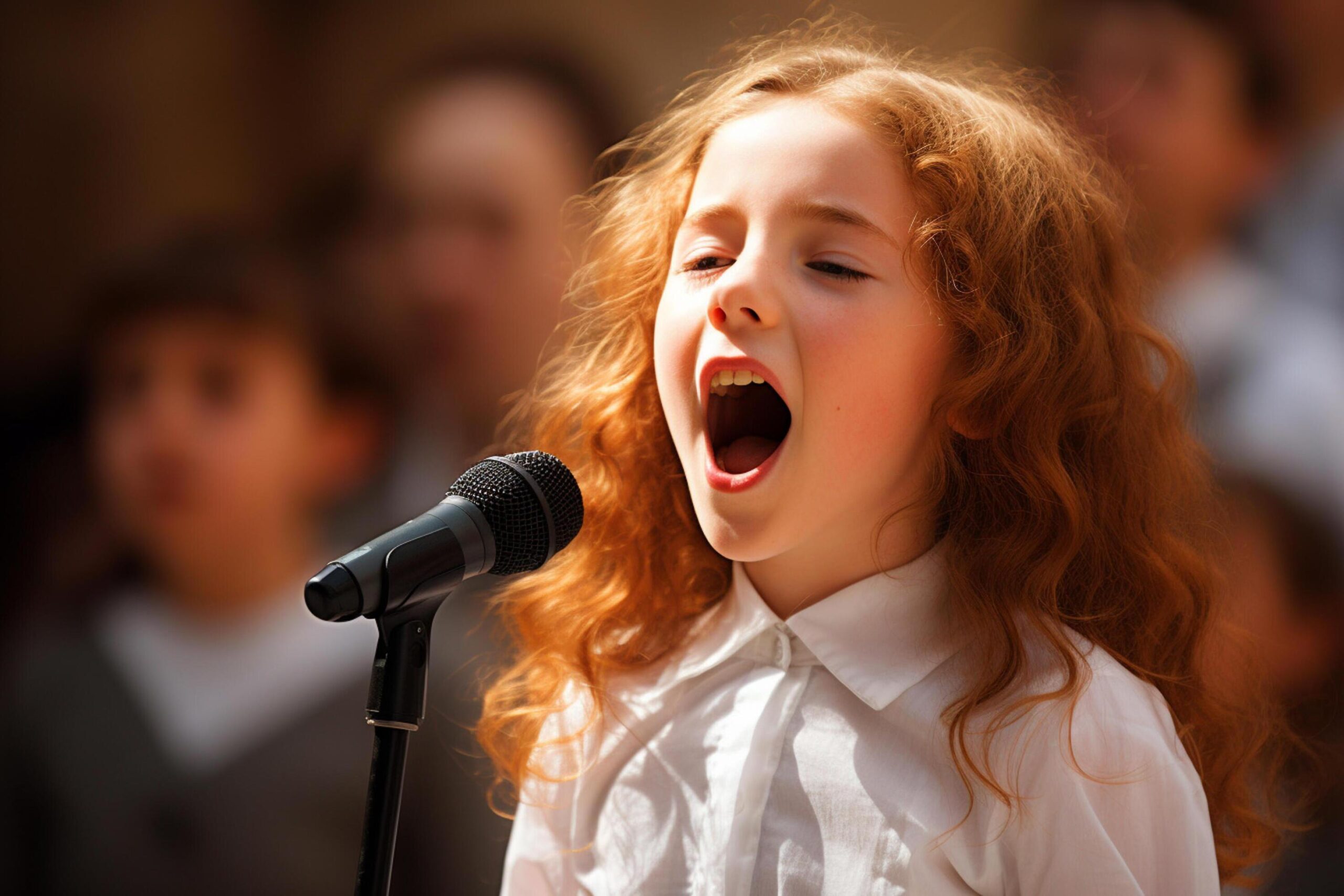 Ai-generated-a-young-girl-kid-singing-bokeh-style-background-with-generative-ai-free-photo