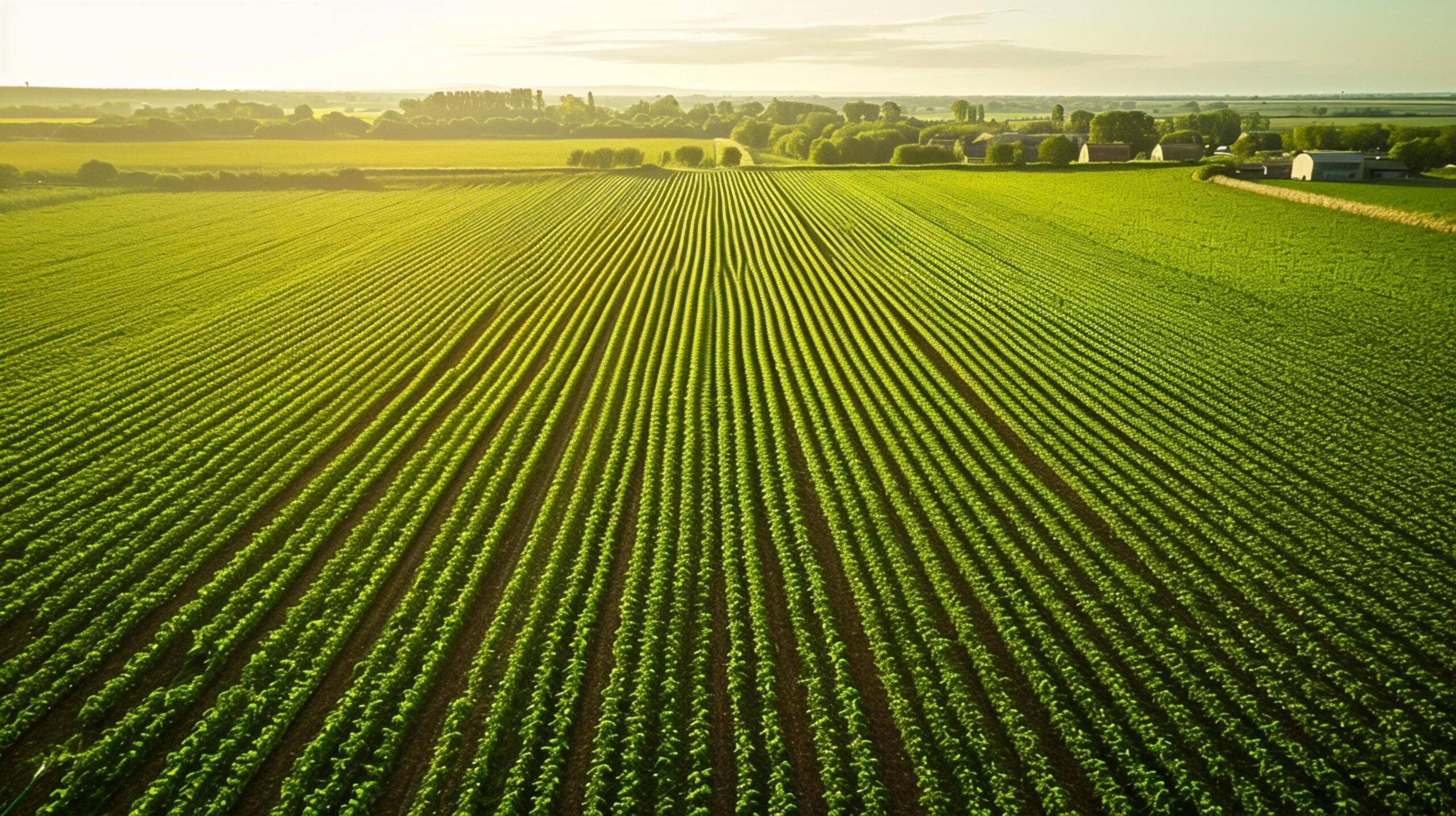 Ai-generated-aerial-view-captures-large-lush-green-field-with-crops-planted-in-straight-parallel-lines-the-field-is-vibrant-and-well-maintained-indicating-healthy-crop-growth-ai-generated-free-photo