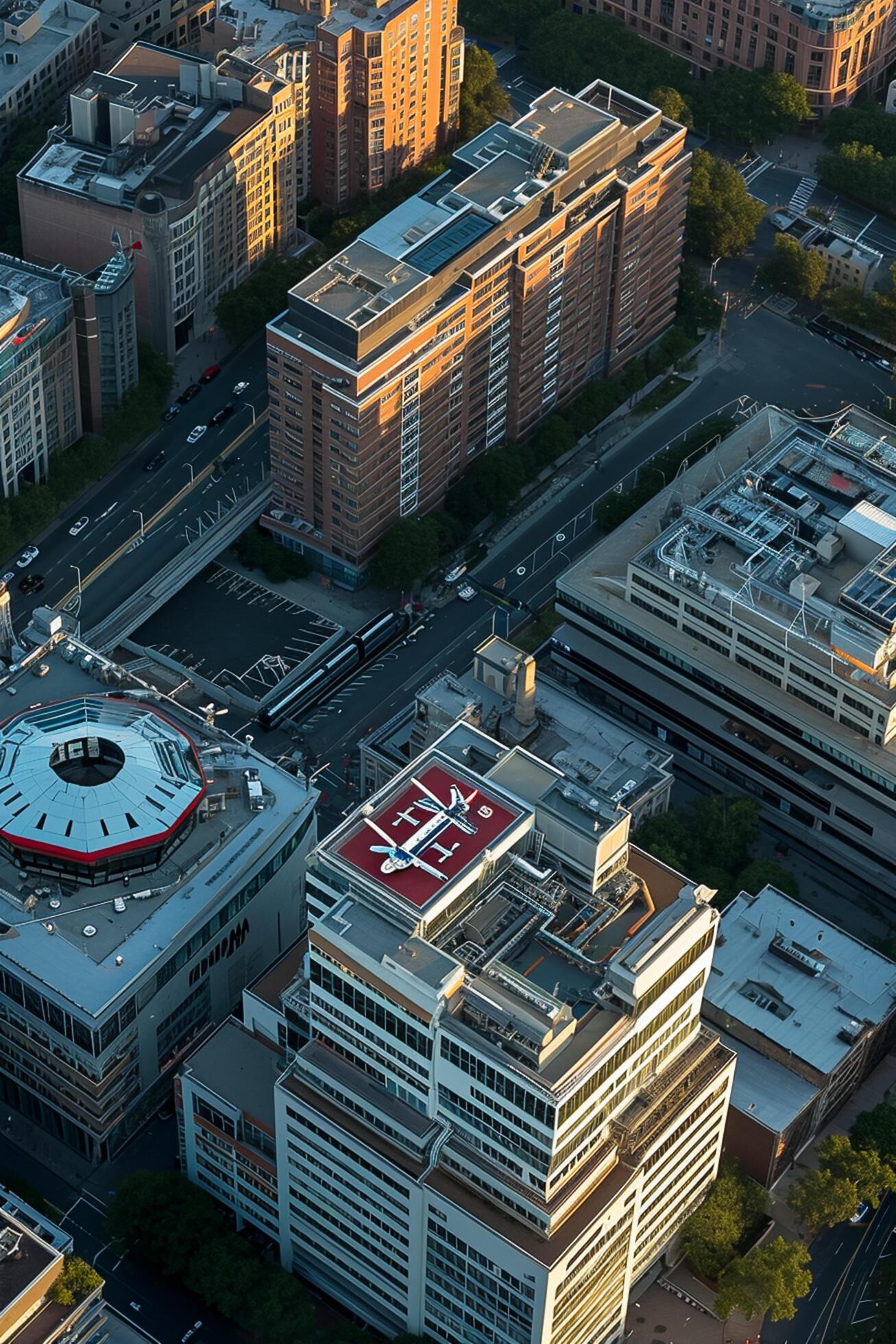Ai-generated-aerial-view-of-cityscape-during-daylight-various-buildings-with-different-architectural-designs-are-visible-some-have-helipads-on-the-roof-ai-generated-free-photo