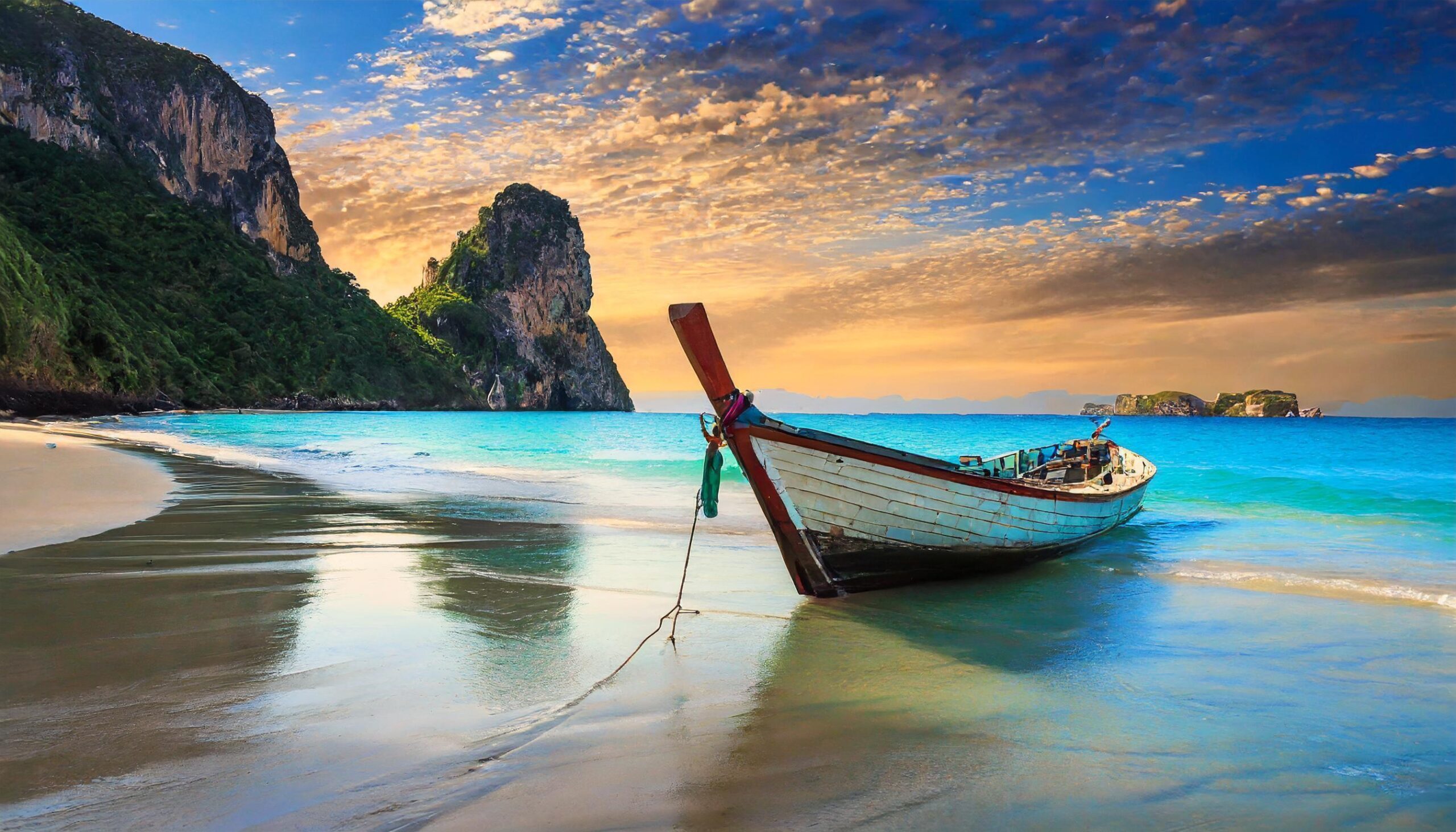 Ai-generated-amazing-beach-landscape-with-boat-free-photo