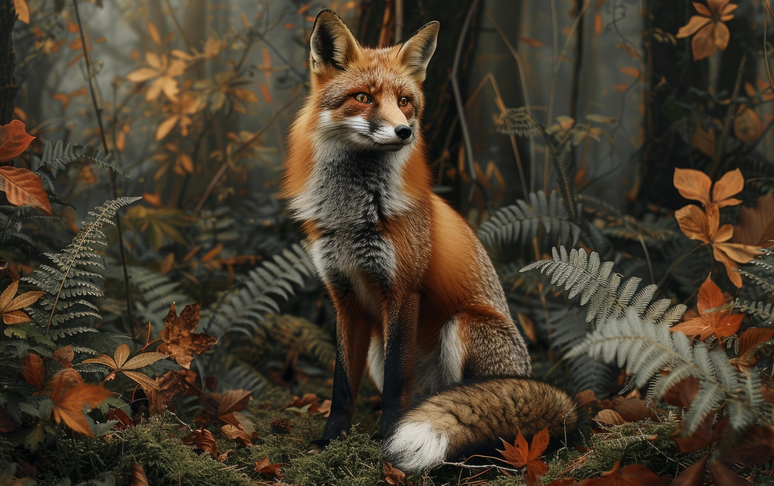 Ai-generated-an-adult-fox-sits-amidst-a-lush-forest-its-striking-orange-fur-free-photo