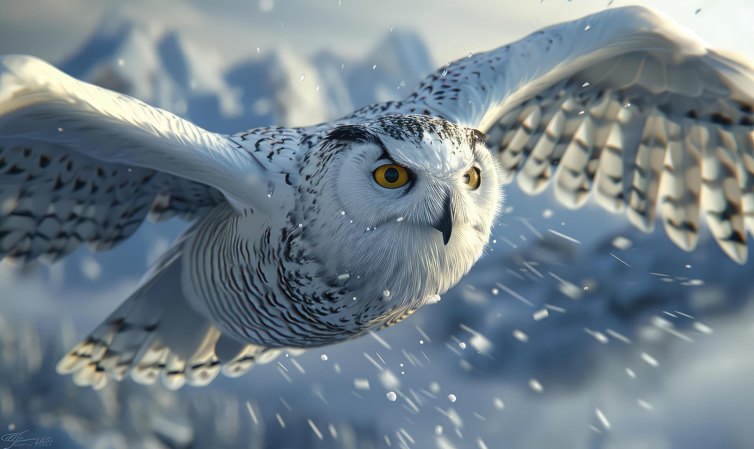 Ai-generated-an-owl-flying-over-snowy-mountains-free-photo