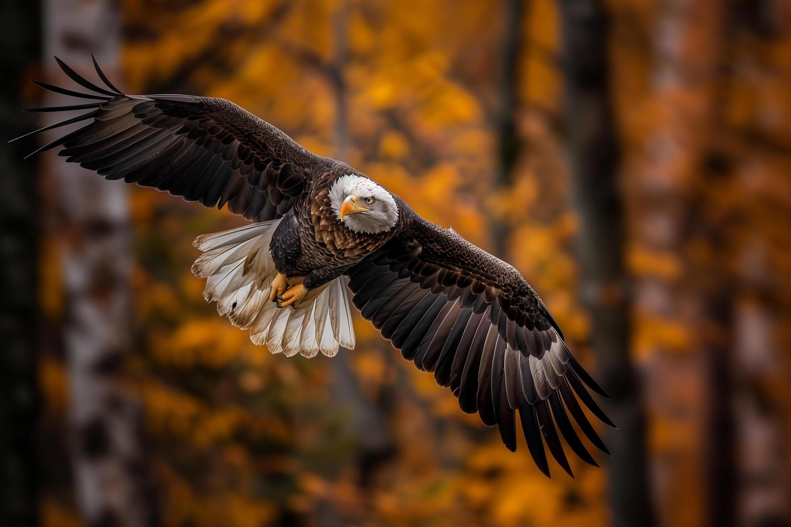Ai-generated-bald-eagle-flying-with-forest-in-the-background-generative-ai-free-photo