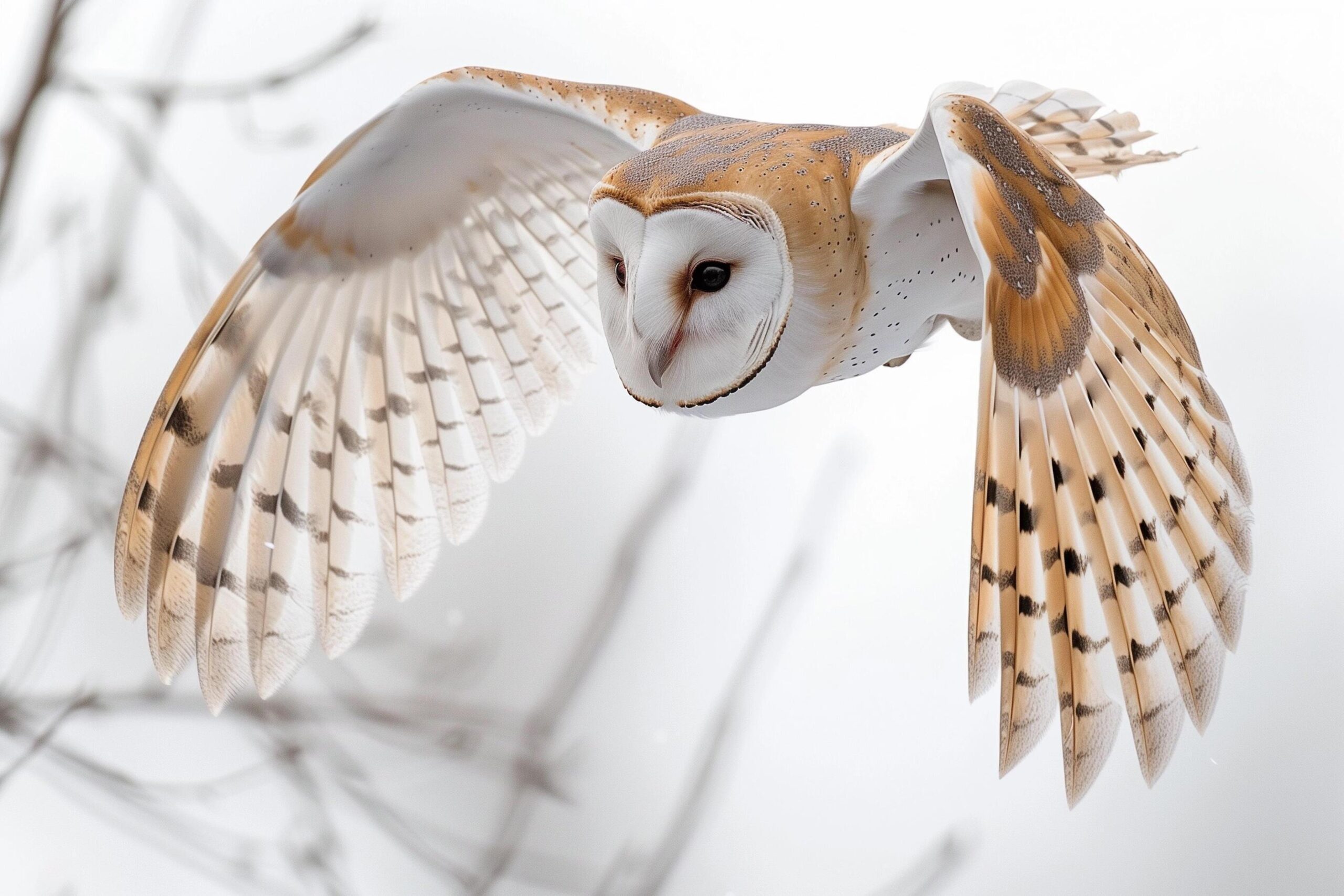 Ai-generated-barn-owl-flying-in-forest-wildlife-scene-generative-ai-free-photo