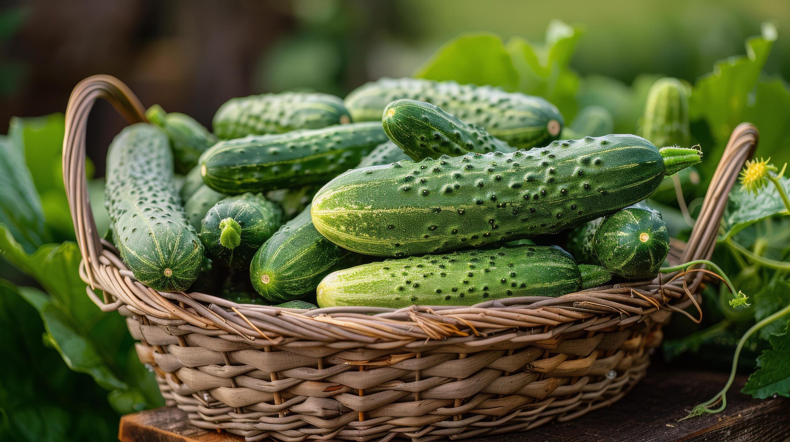 Ai-generated-basket-of-cucumbers-on-wooden-table-free-photo