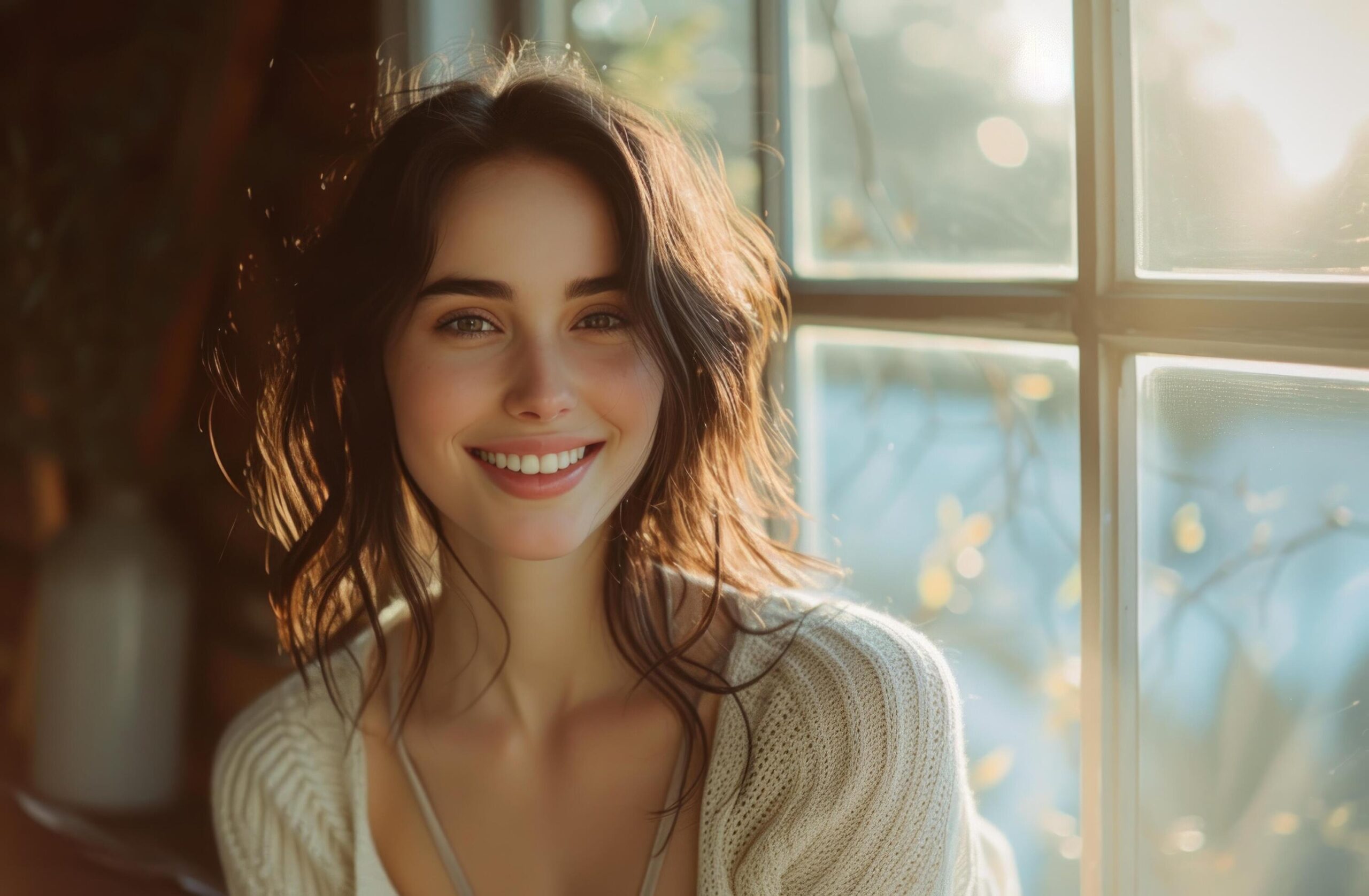 Ai-generated-beautiful-smiling-young-woman-in-front-of-window-free-photo