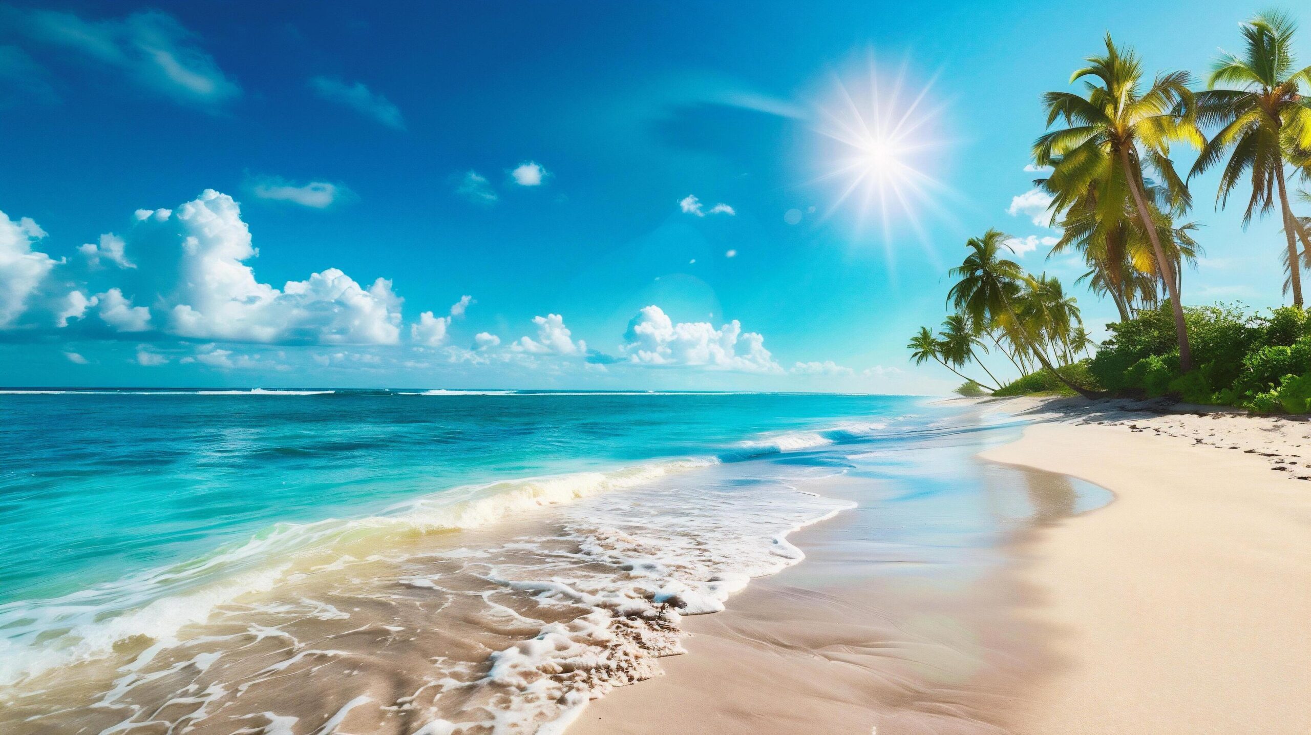 Ai-generated-beautiful-tropical-beach-and-sea-with-coconut-palm-tree-free-photo