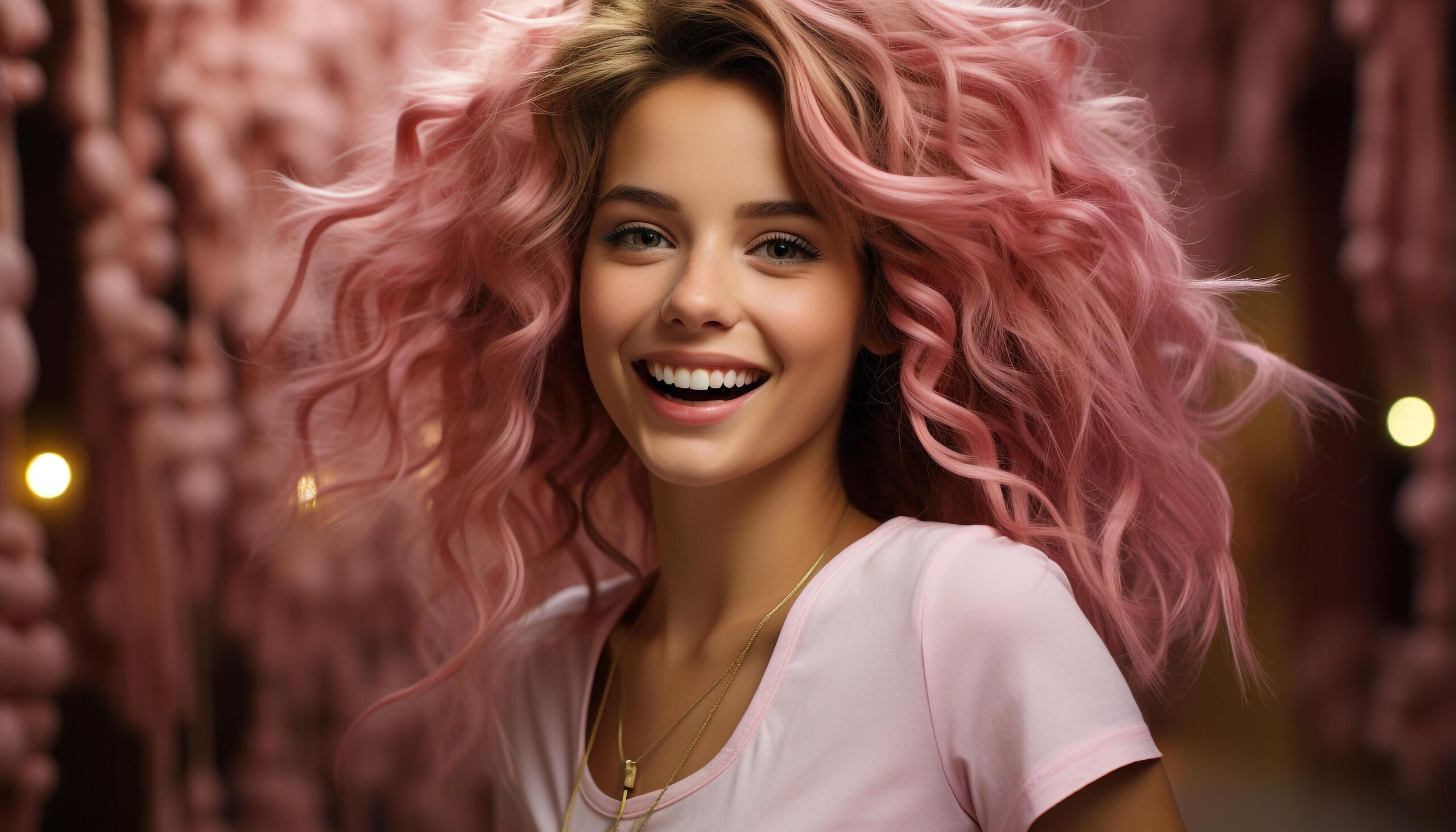 Ai-generated-beautiful-young-woman-with-curly-hair-smiling-outdoors-in-nature-generated-by-ai-free-photo