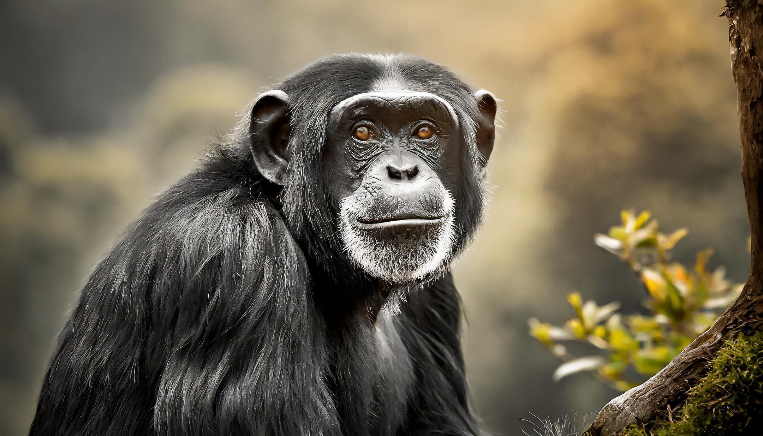 Ai-generated-black-and-white-chimpanzee-in-blurred-nature-background-free-photo