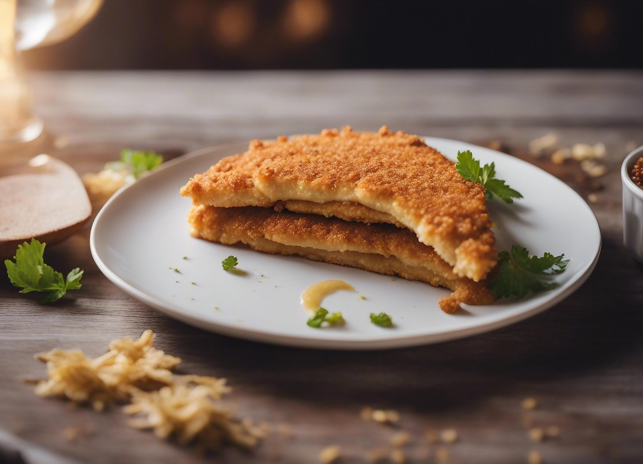Ai-generated-breaded-wiener-schnitzel-on-a-plate-with-lemon-free-photo