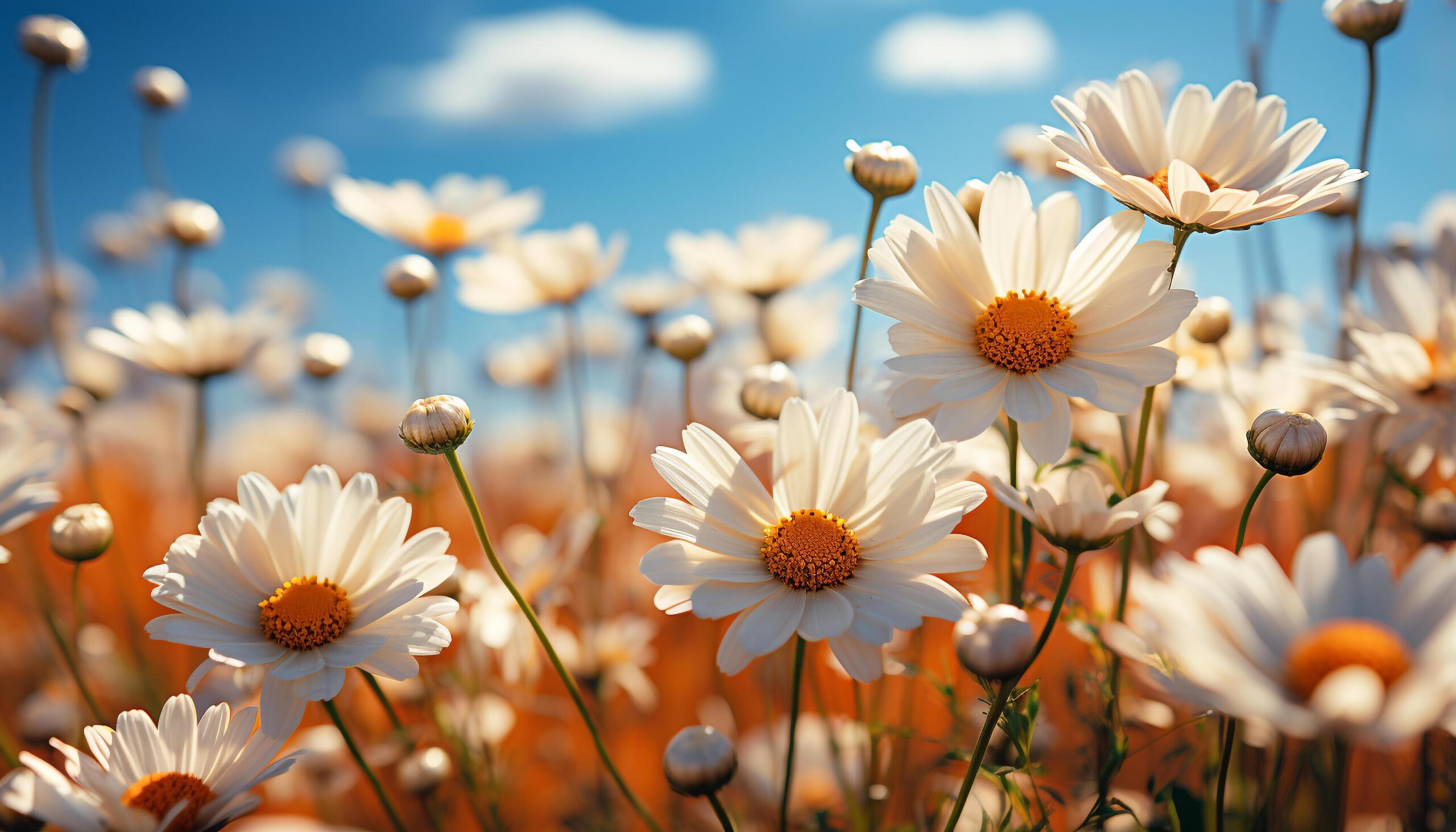 Ai-generated-bright-yellow-daisy-blossoms-in-a-vibrant-meadow-landscape-generated-by-ai-free-photo