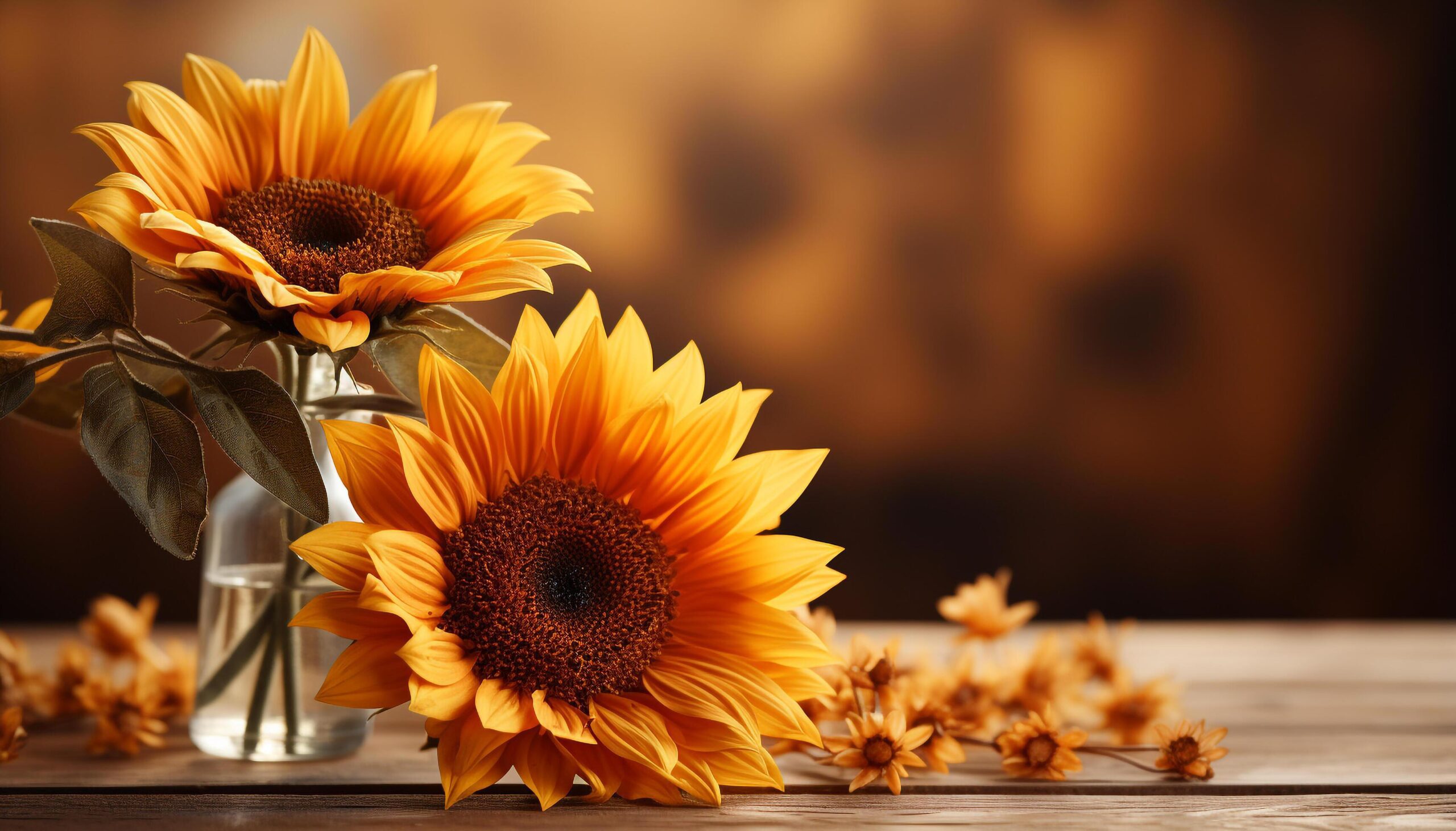 Ai-generated-bright-yellow-sunflower-in-a-rustic-wooden-vase-generated-by-ai-free-photo