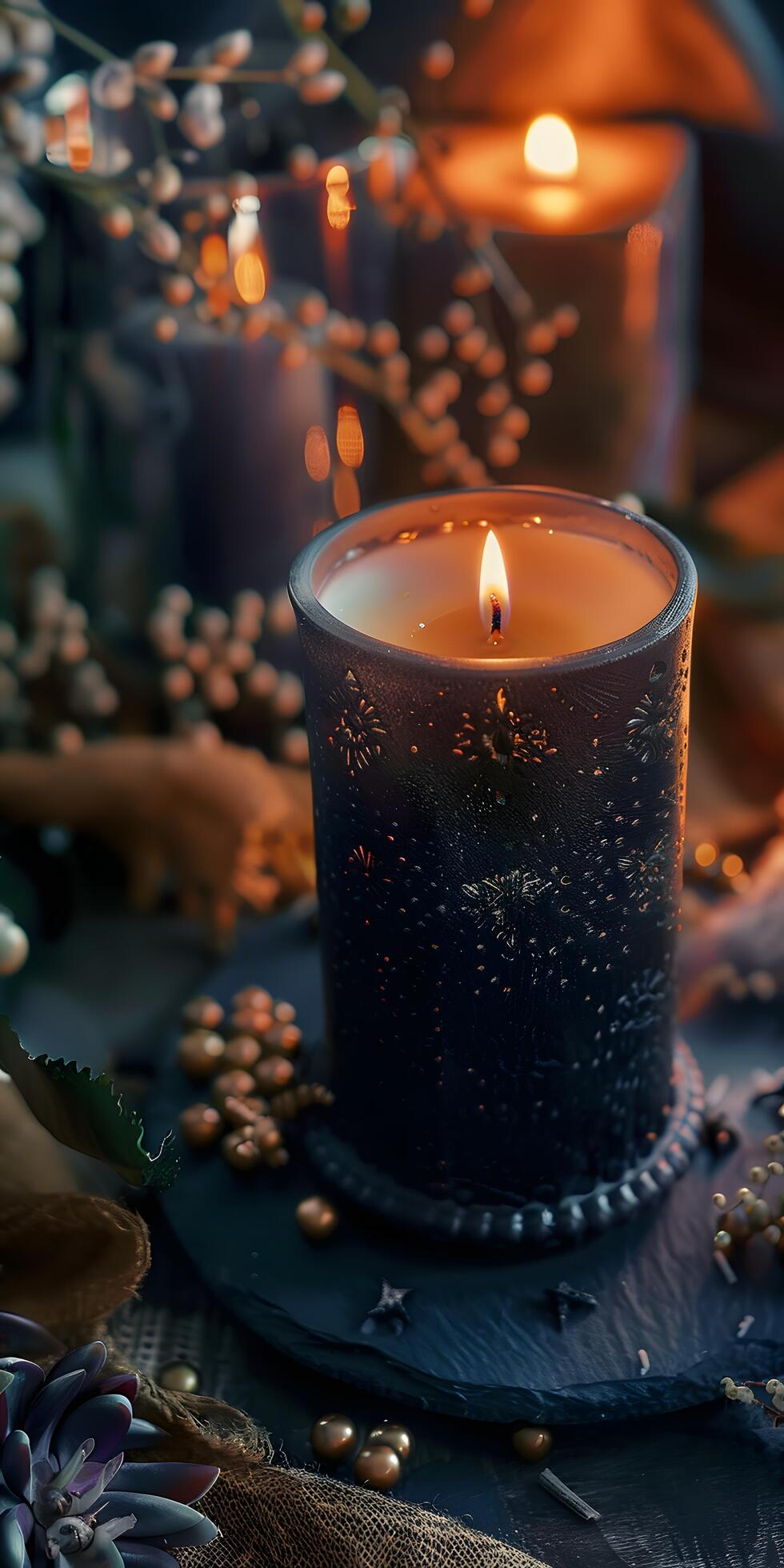 Ai-generated-burning-candle-with-religious-symbols-free-photo