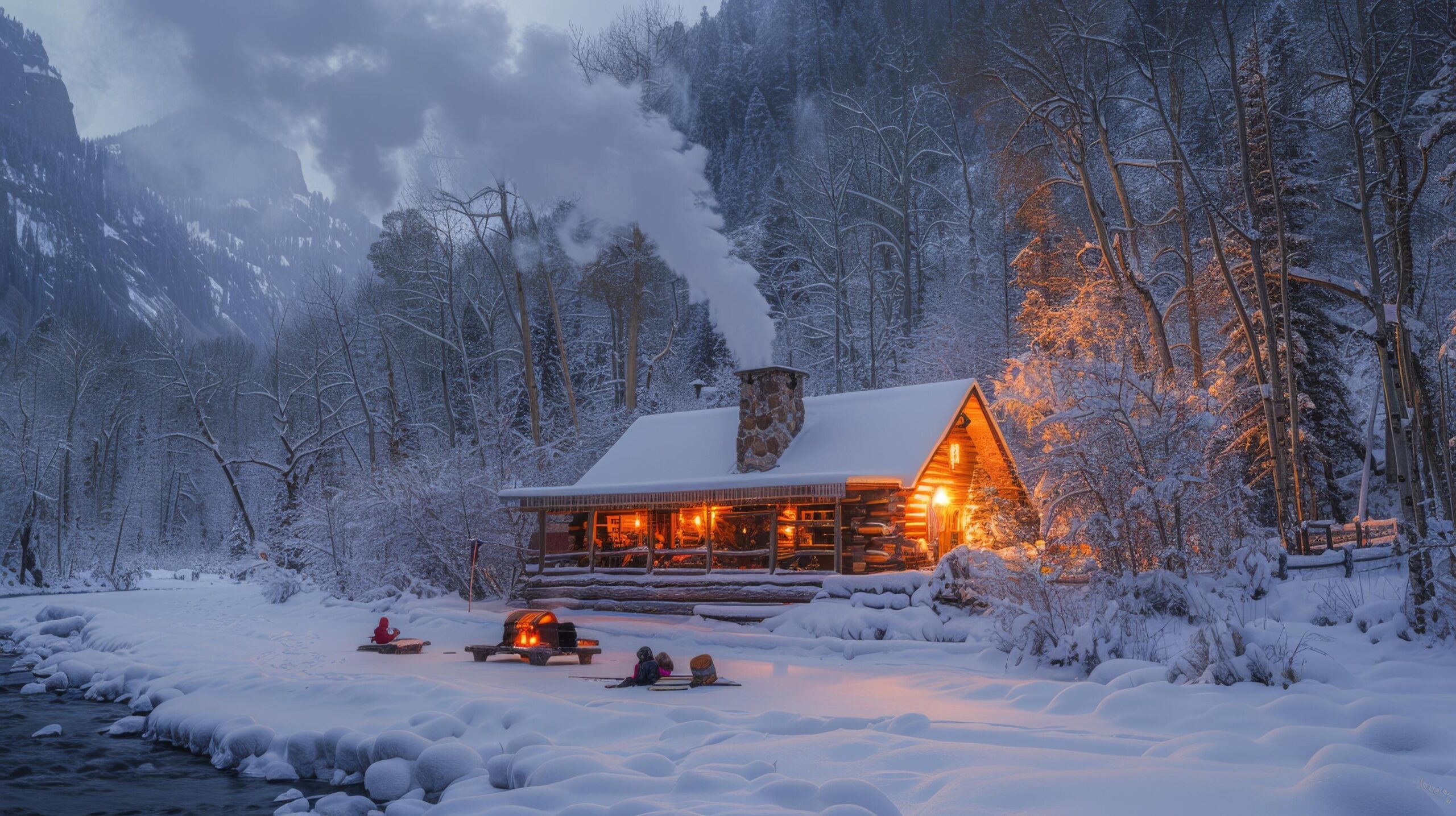 Ai-generated-cabin-in-the-woods-with-smoke-rising-free-photo