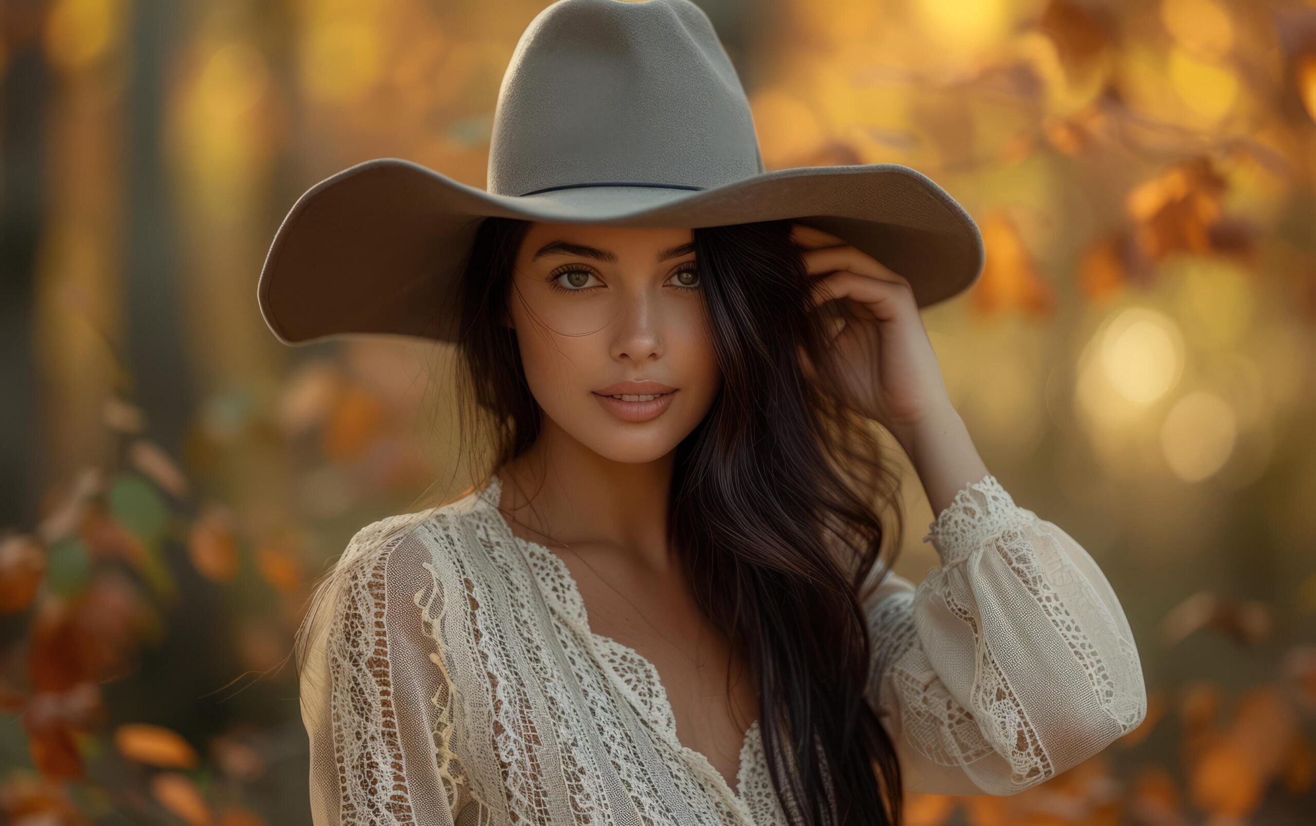 Ai-generated-captured-in-a-golden-autumn-glow-a-woman-with-olive-toned-skin-and-long-dark-hair-smiles-subtly-free-photo