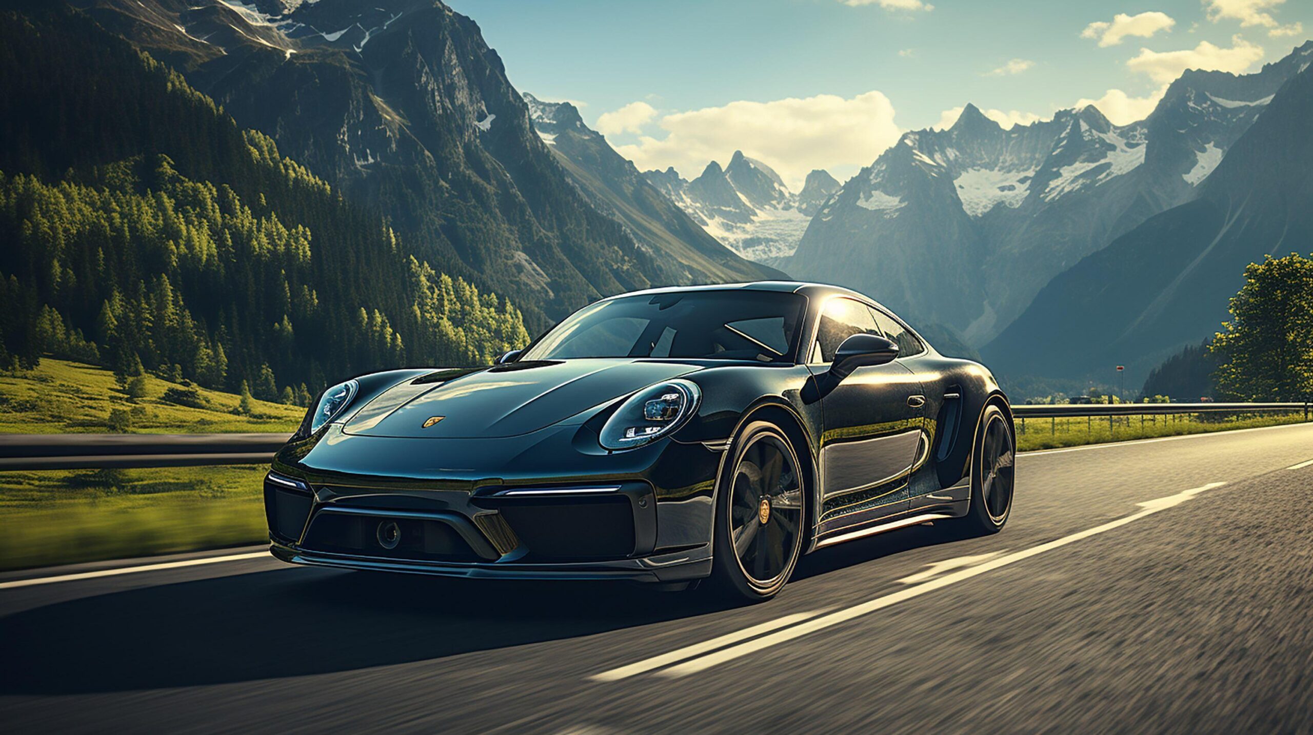 Ai-generated-car-on-the-road-amazing-switzerland-mountain-background-free-photo