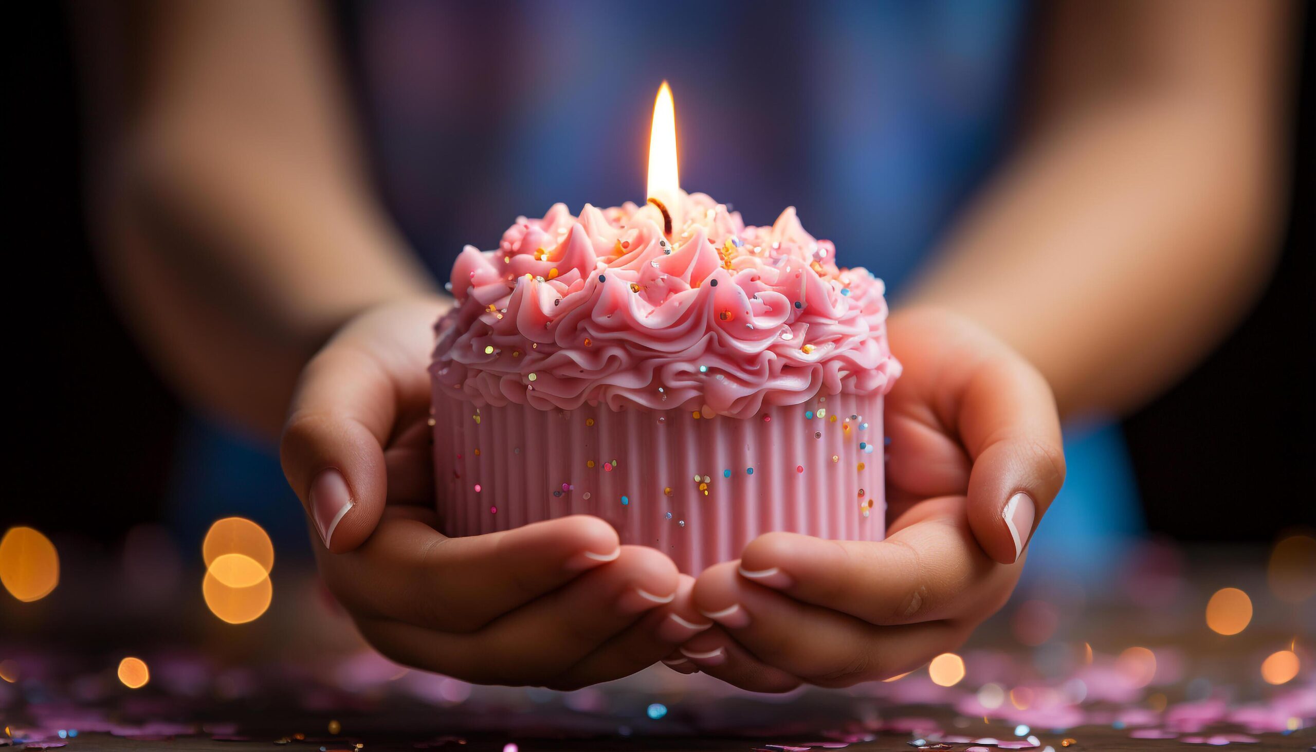 Ai-generated-celebration-of-love-sweet-cupcake-burning-candle-joyful-hand-generated-by-ai-free-photo