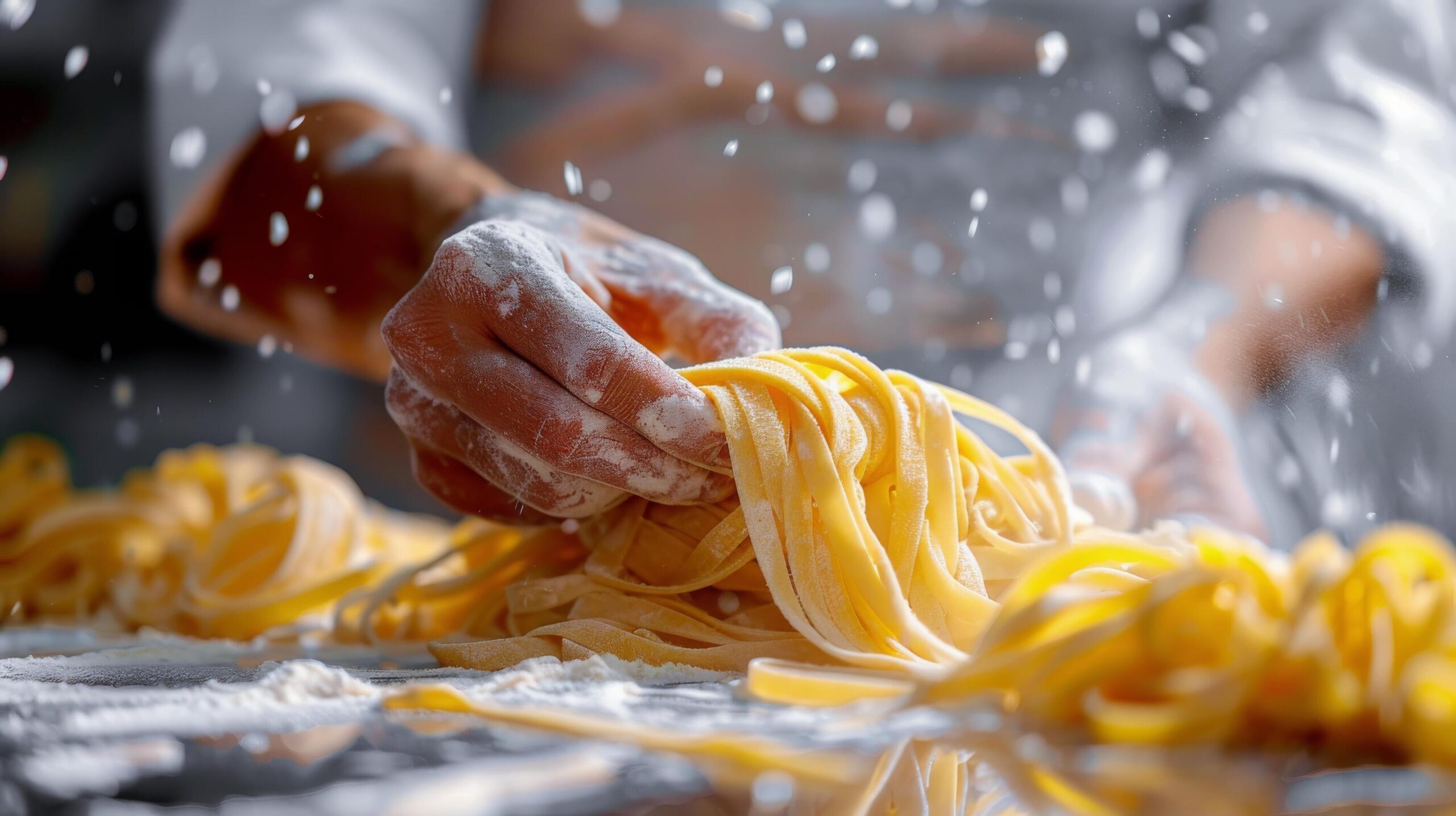 Ai-generated-chef-sprinkling-pasta-on-table-free-photo