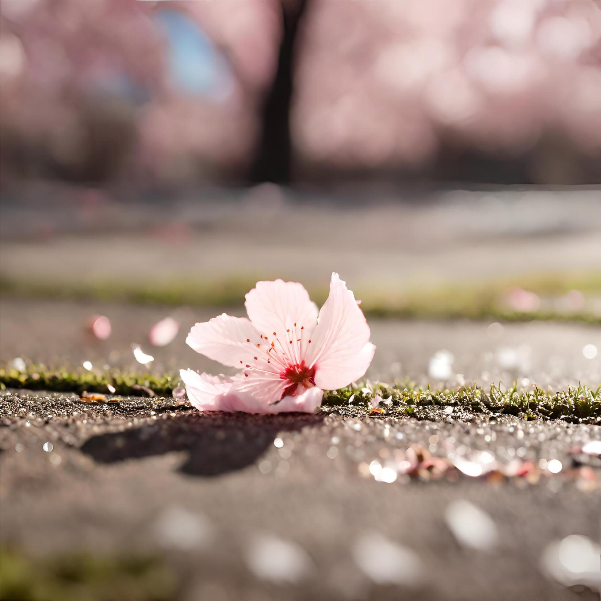 Ai-generated-cherry-blossoms-falling-to-the-ground-free-photo
