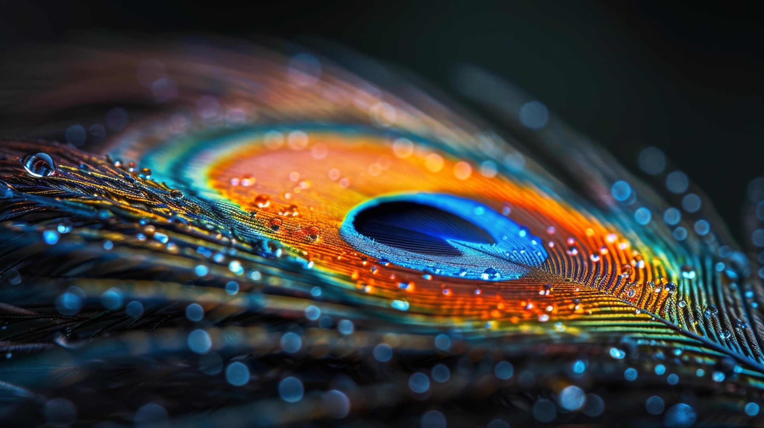 Ai-generated-close-up-of-a-peacock-tail-with-water-droplets-free-photo
