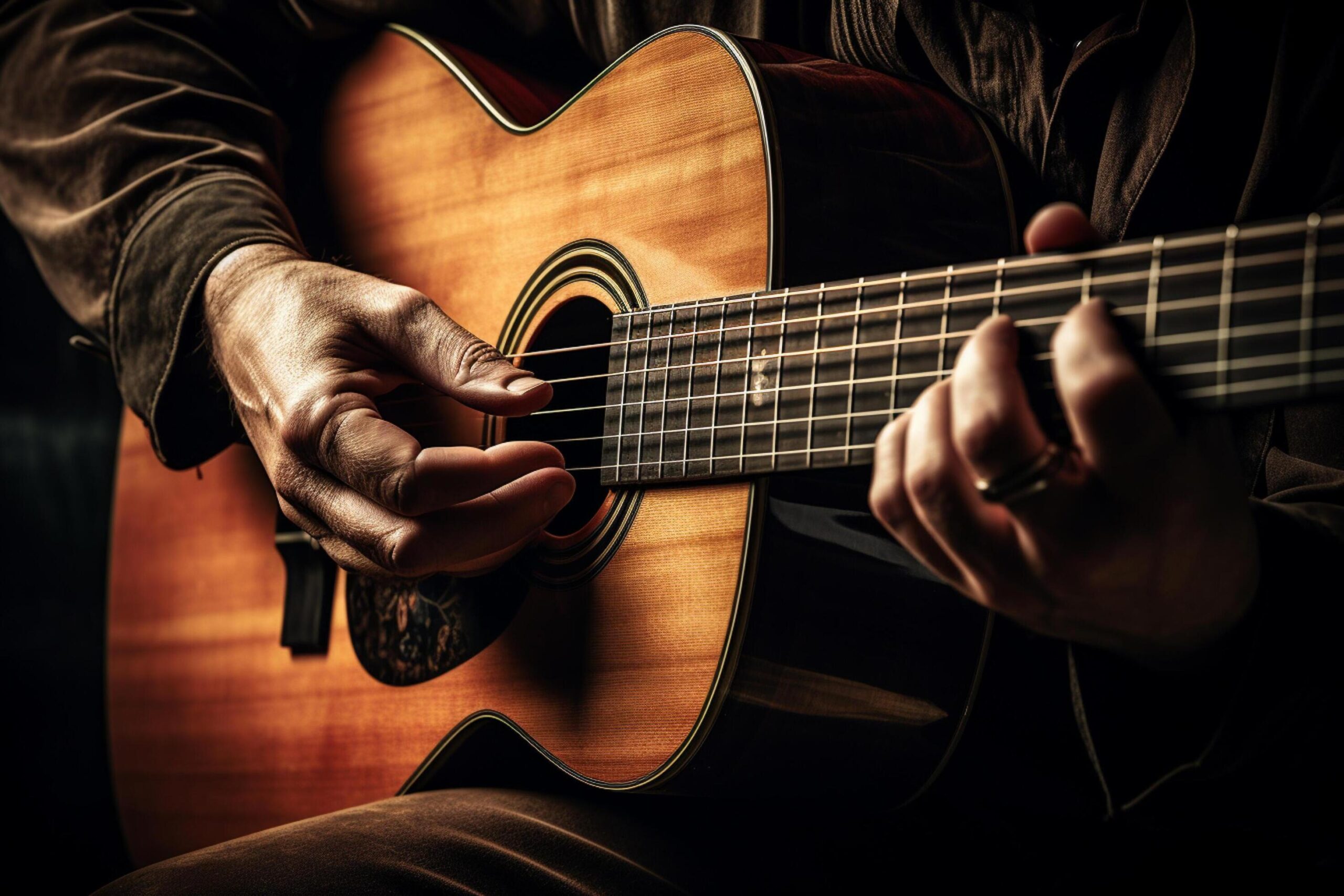 Ai-generated-close-up-of-hand-playing-acoustic-guitar-free-photo