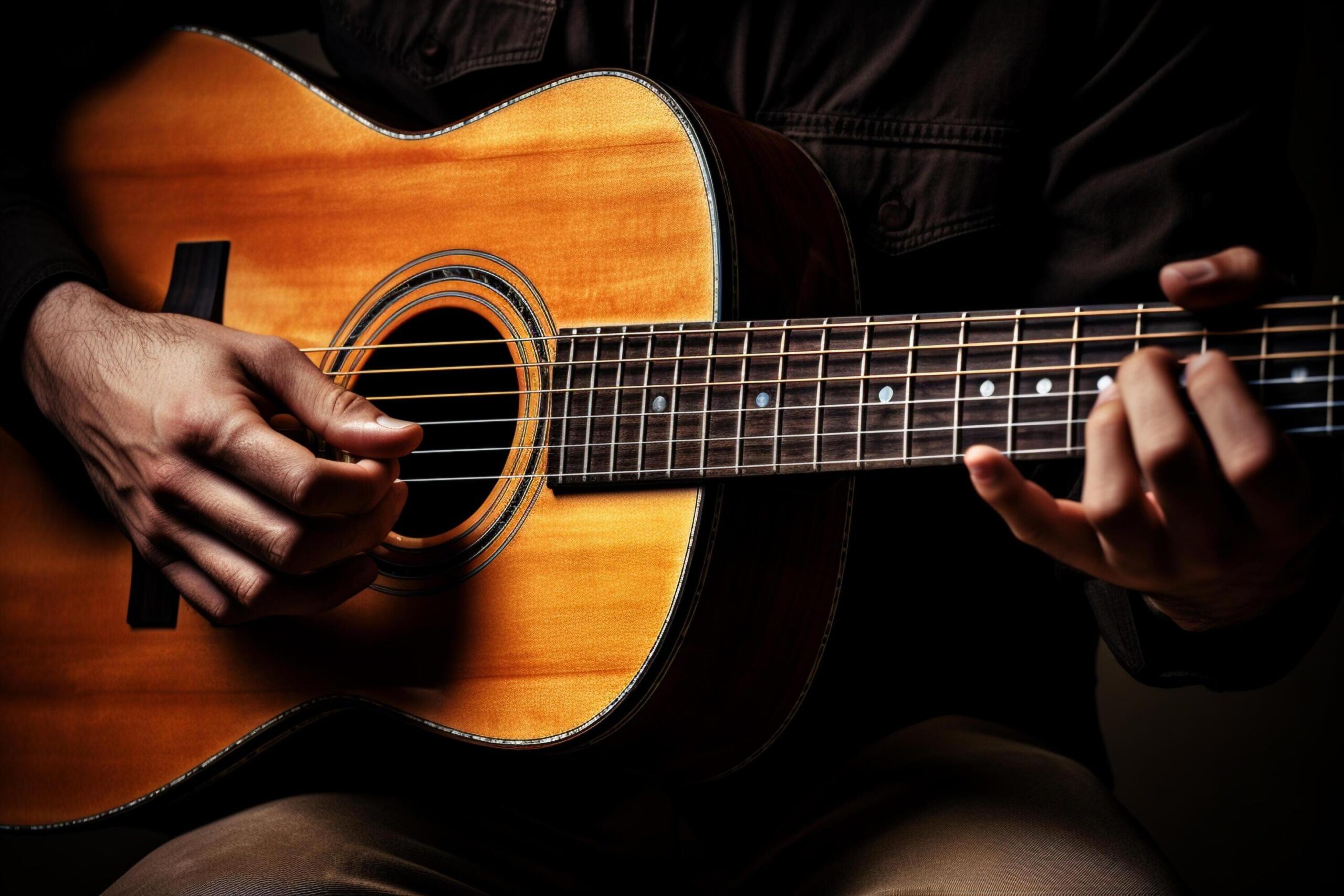 Ai-generated-close-up-of-hand-playing-acoustic-guitar-with-generative-ai-free-photo