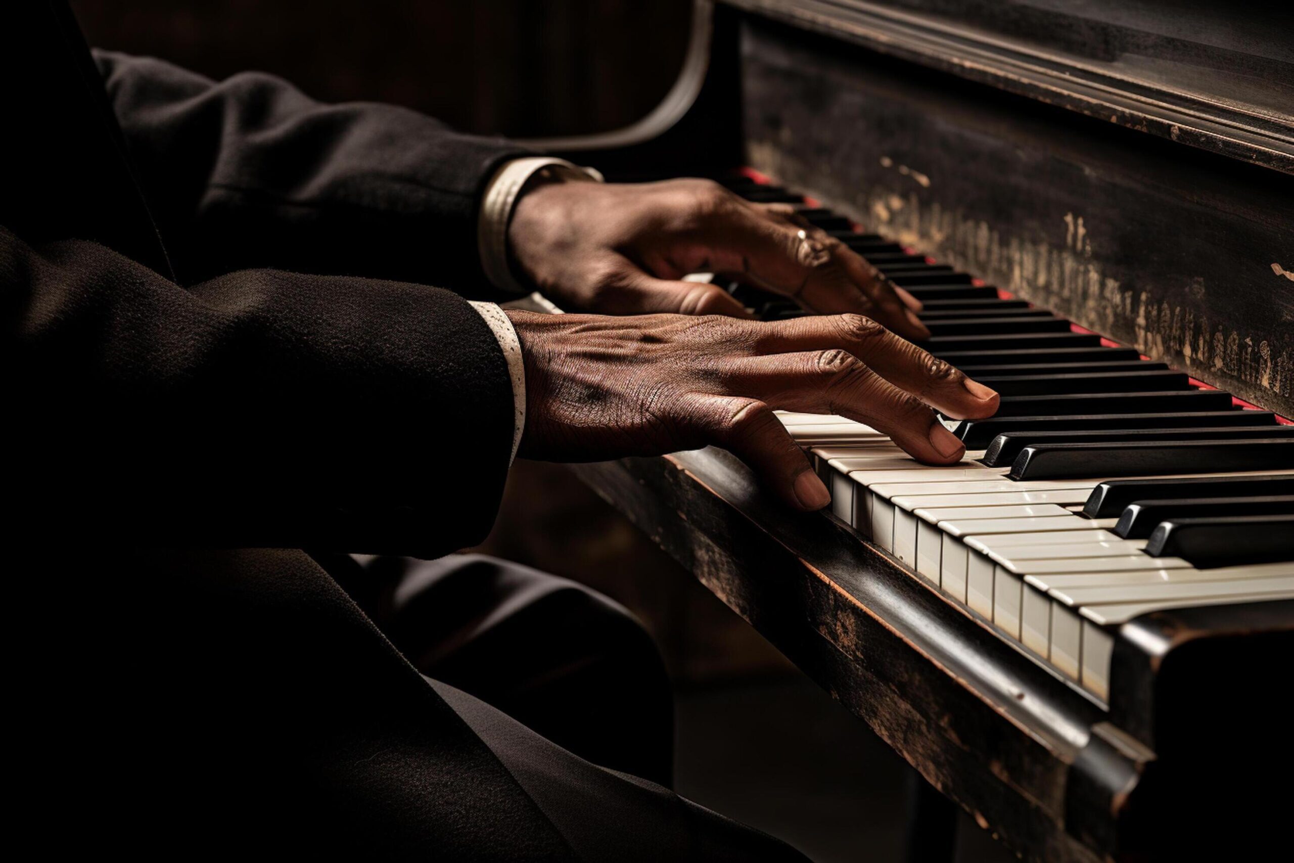 Ai-generated-close-up-of-hand-playing-piano-bokeh-style-background-free-photo