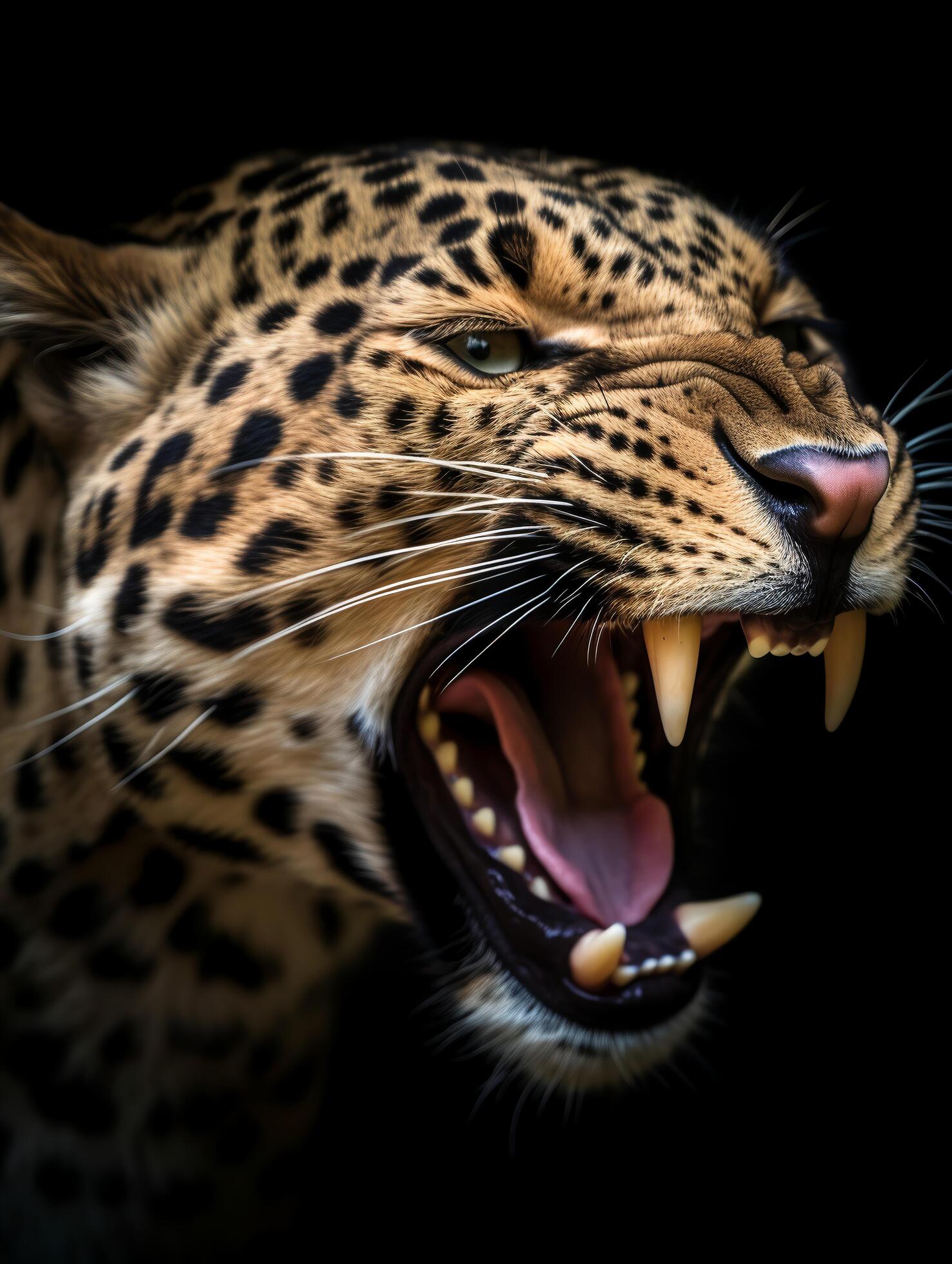 Ai-generated-close-up-portrait-of-a-leopard-with-a-roaring-expression-generative-ai-free-photo