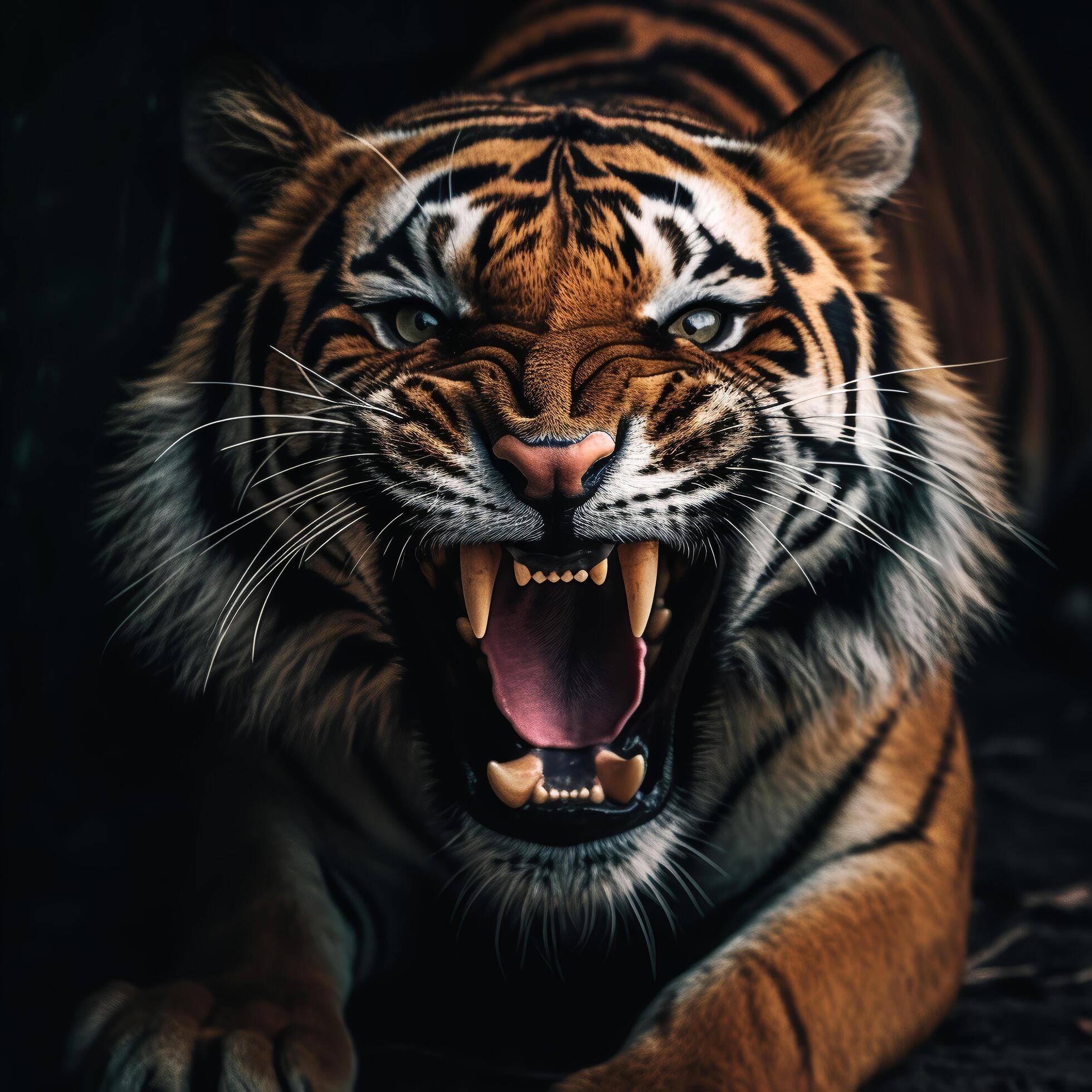 Ai-generated-close-up-portrait-of-a-roaring-tiger-generative-ai-free-photo
