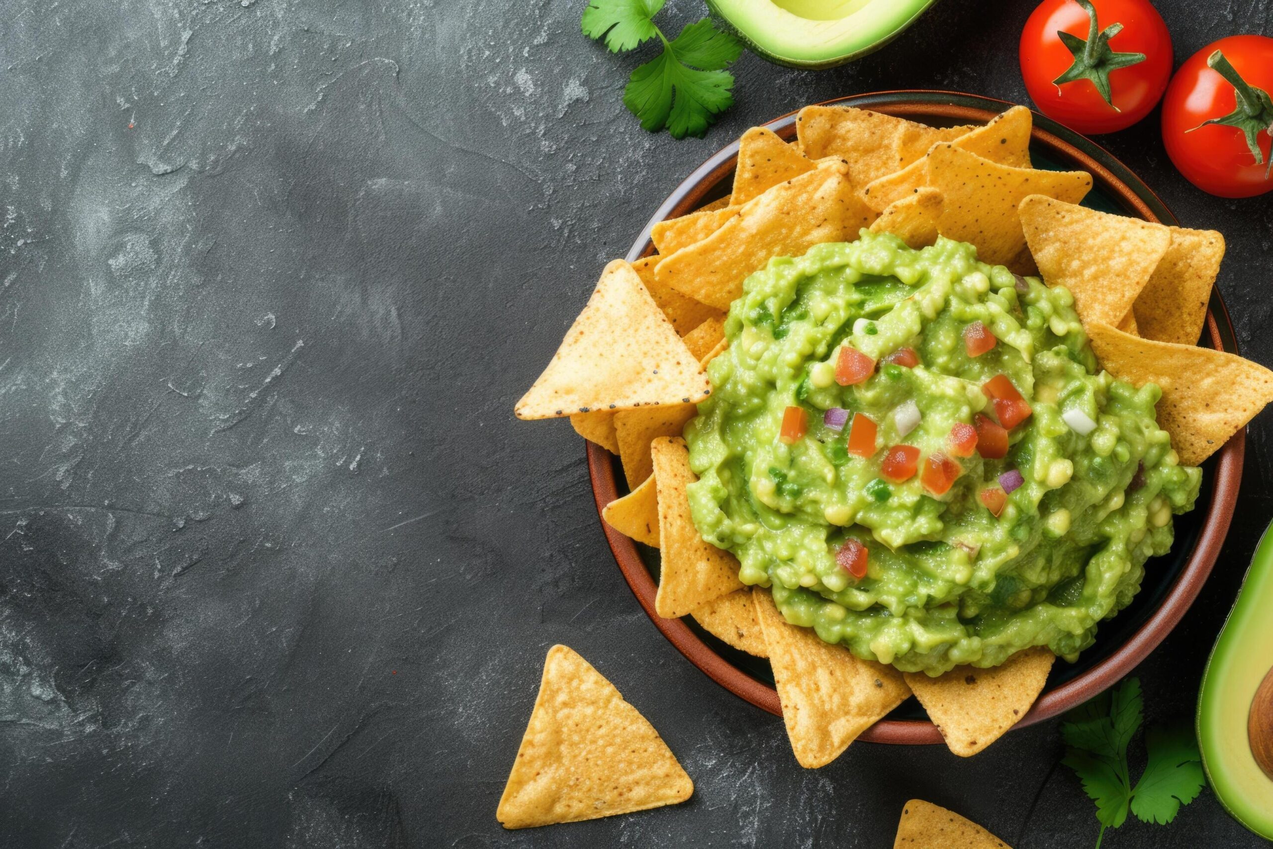 Ai-generated-closeup-avocado-guacamole-dip-with-tortilla-chips-nachos-free-photo