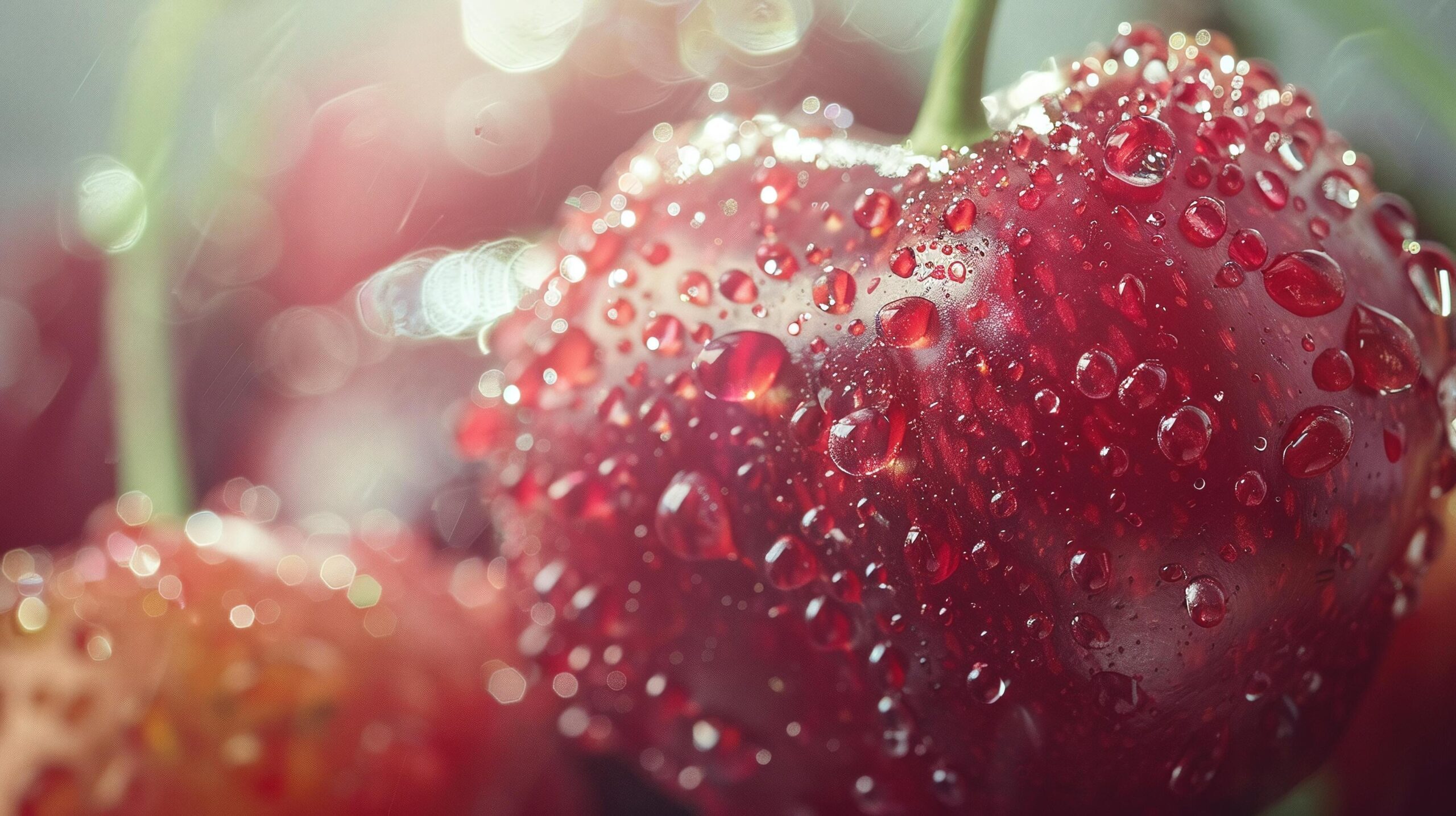 Ai-generated-closeup-of-fresh-red-cherry-dotted-with-water-drops-free-photo