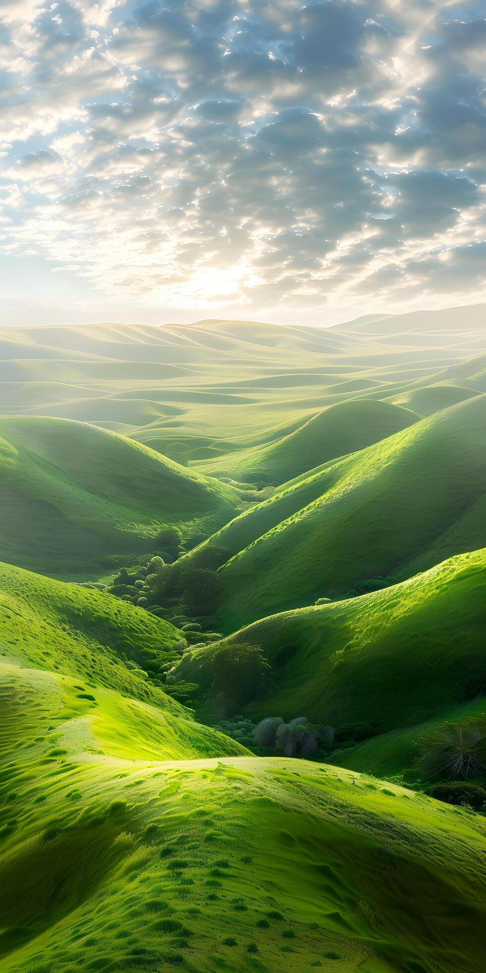 Ai-generated-cloudy-sky-over-verdant-hills-free-photo