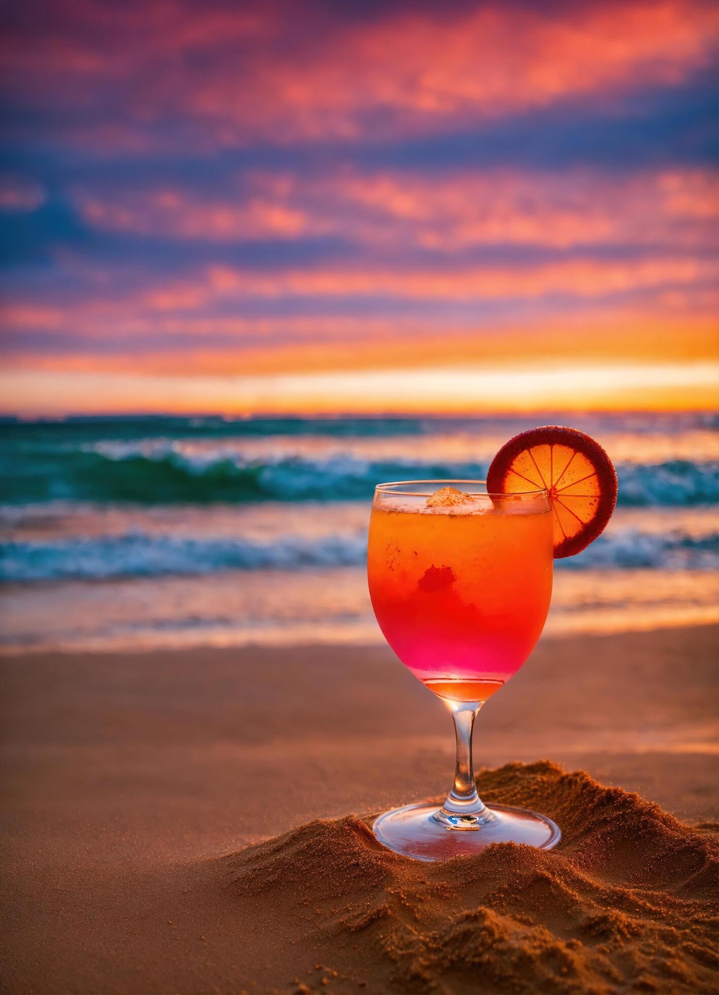 Ai-generated-cocktail-on-the-beach-at-sunset-colorful-summer-background-ai-generative-free-photo