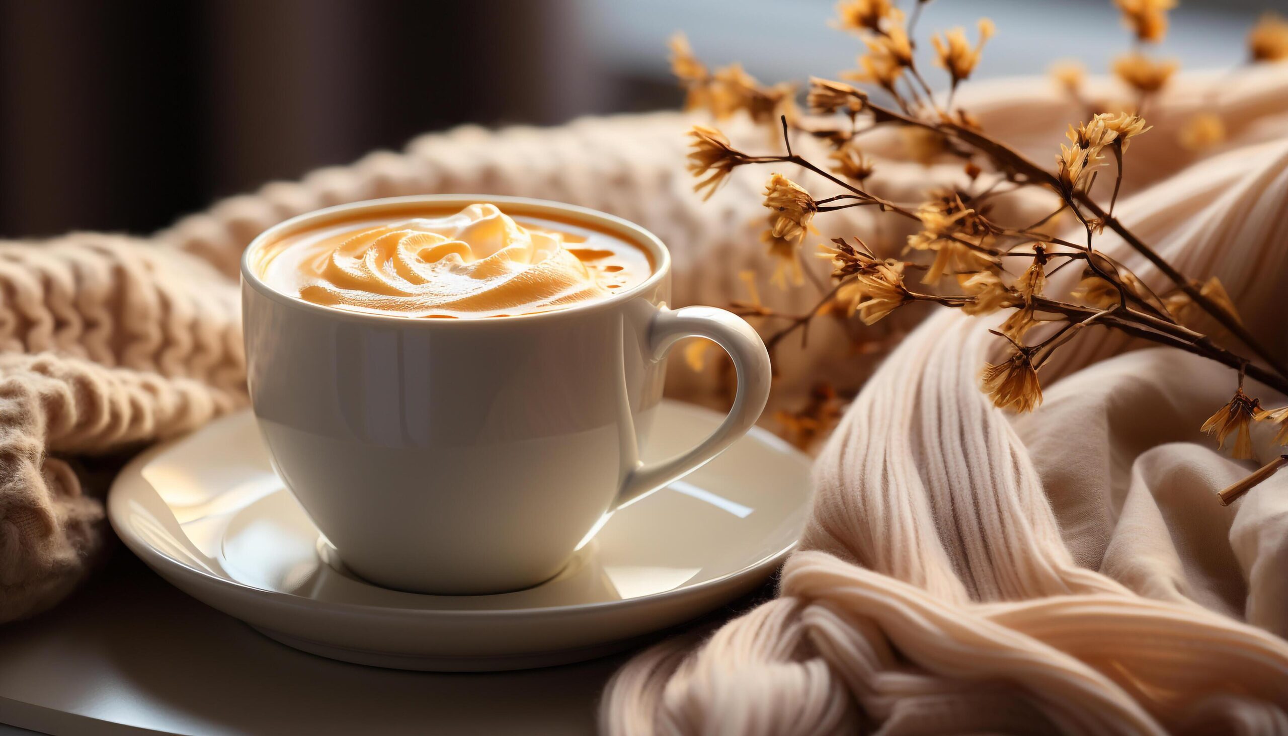 Ai-generated-coffee-cup-on-wood-table-frothy-drink-brings-relaxation-generated-by-ai-free-photo
