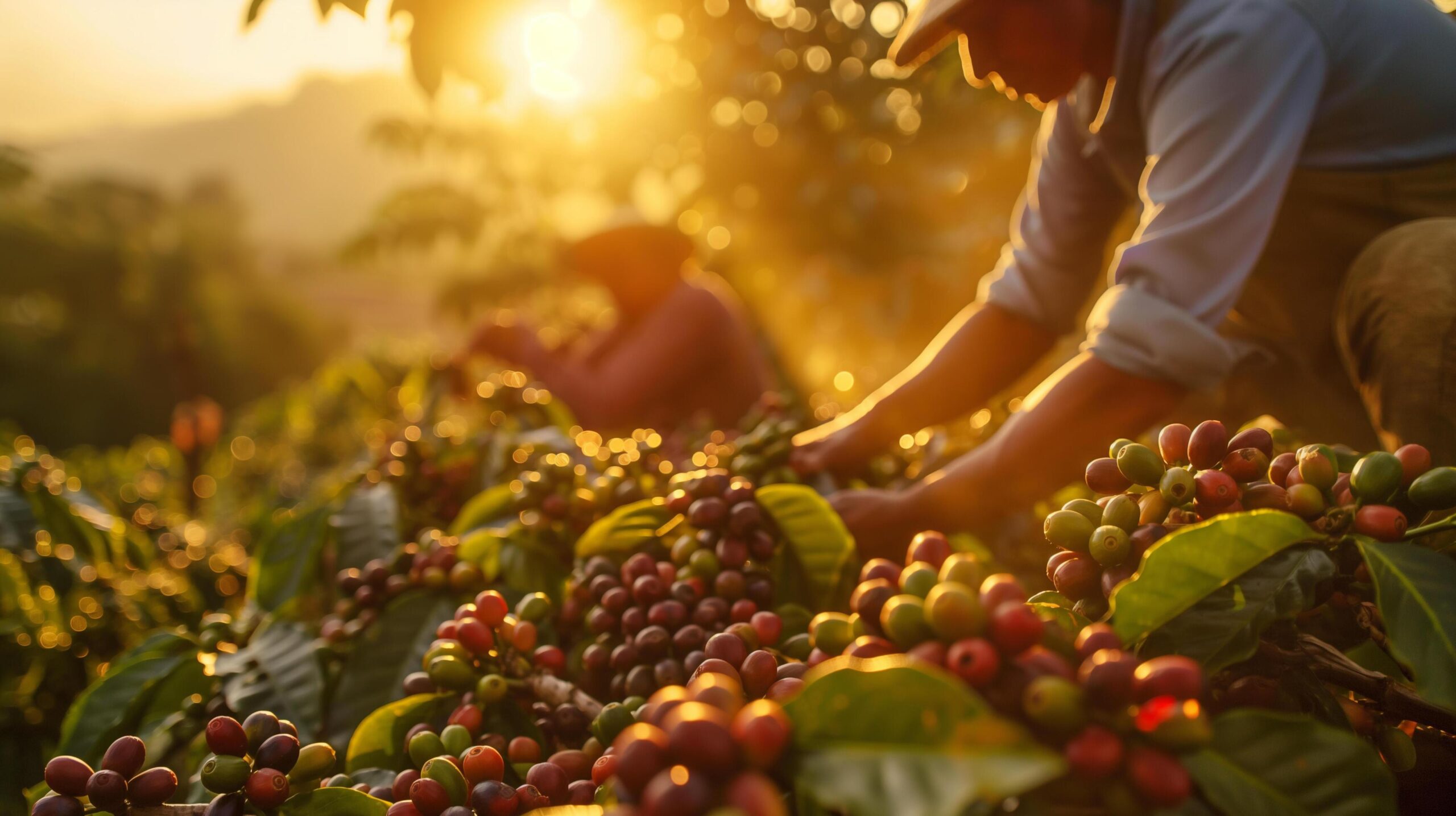 Ai-generated-coffee-harvest-in-the-light-of-sunset-free-photo