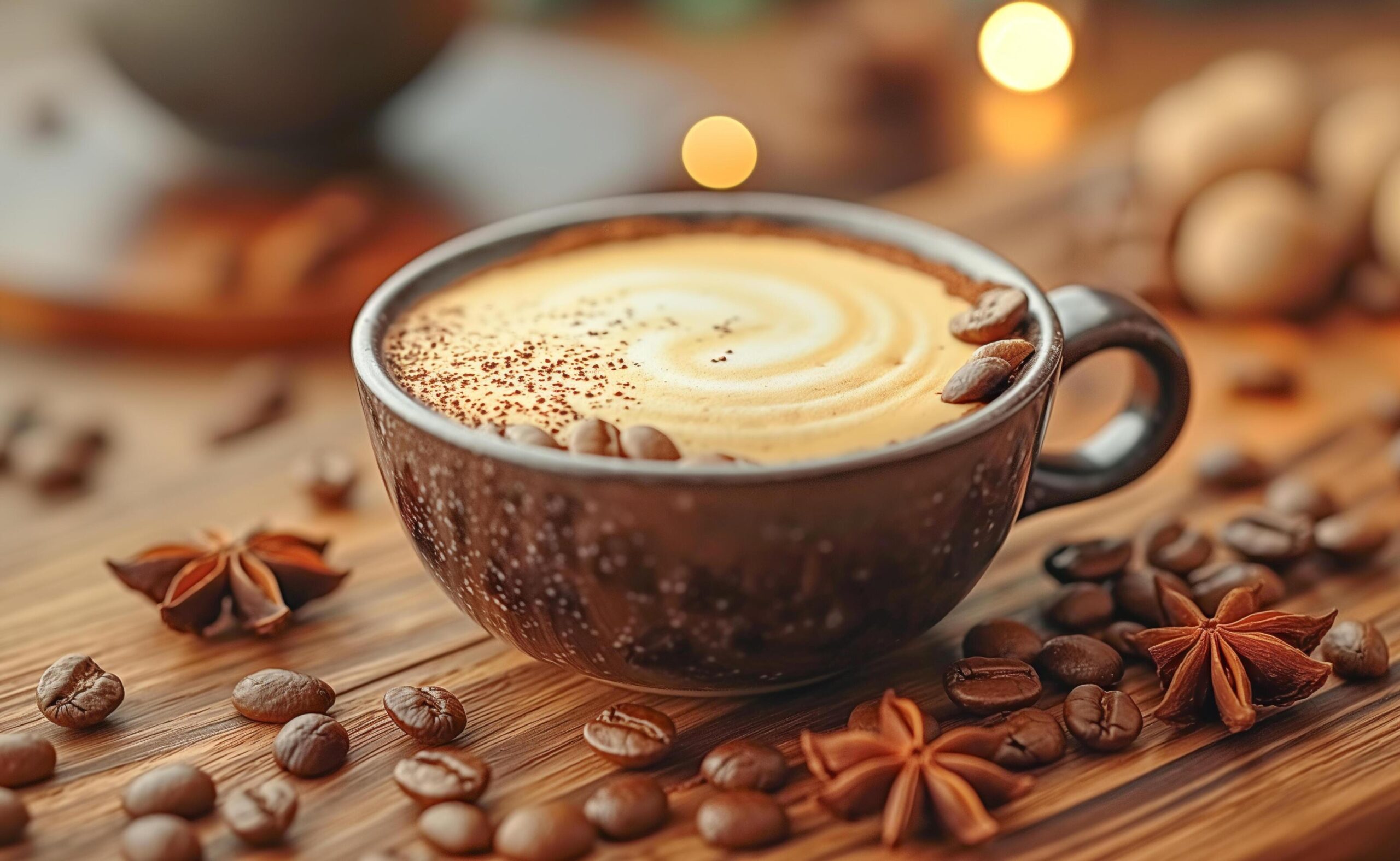 Ai-generated-coffee-with-cinnamon-and-star-anise-on-a-wooden-table-free-photo