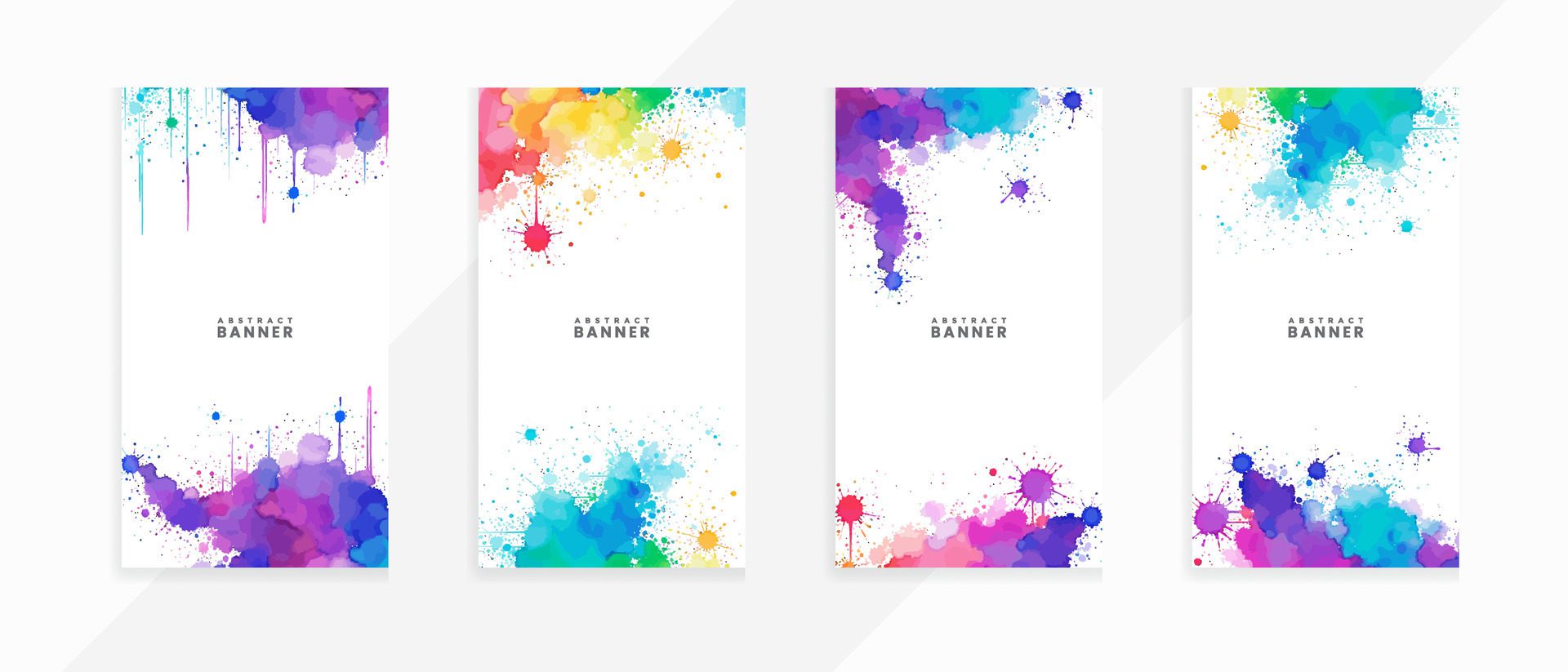 Ai-generated-colorful-abstract-splashes-and-stains-watercolor-banners-set-with-isolated-scarlet-spot-free-vector