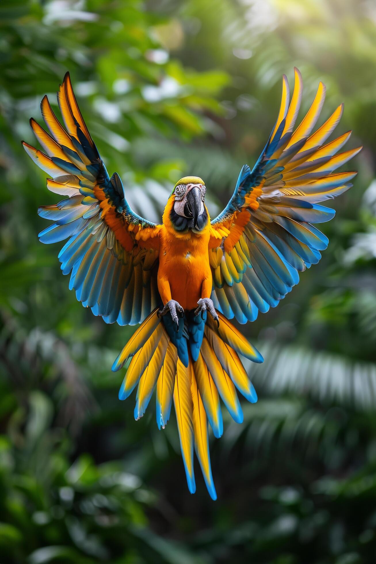 Ai-generated-colorful-bird-flying-through-the-air-free-photo