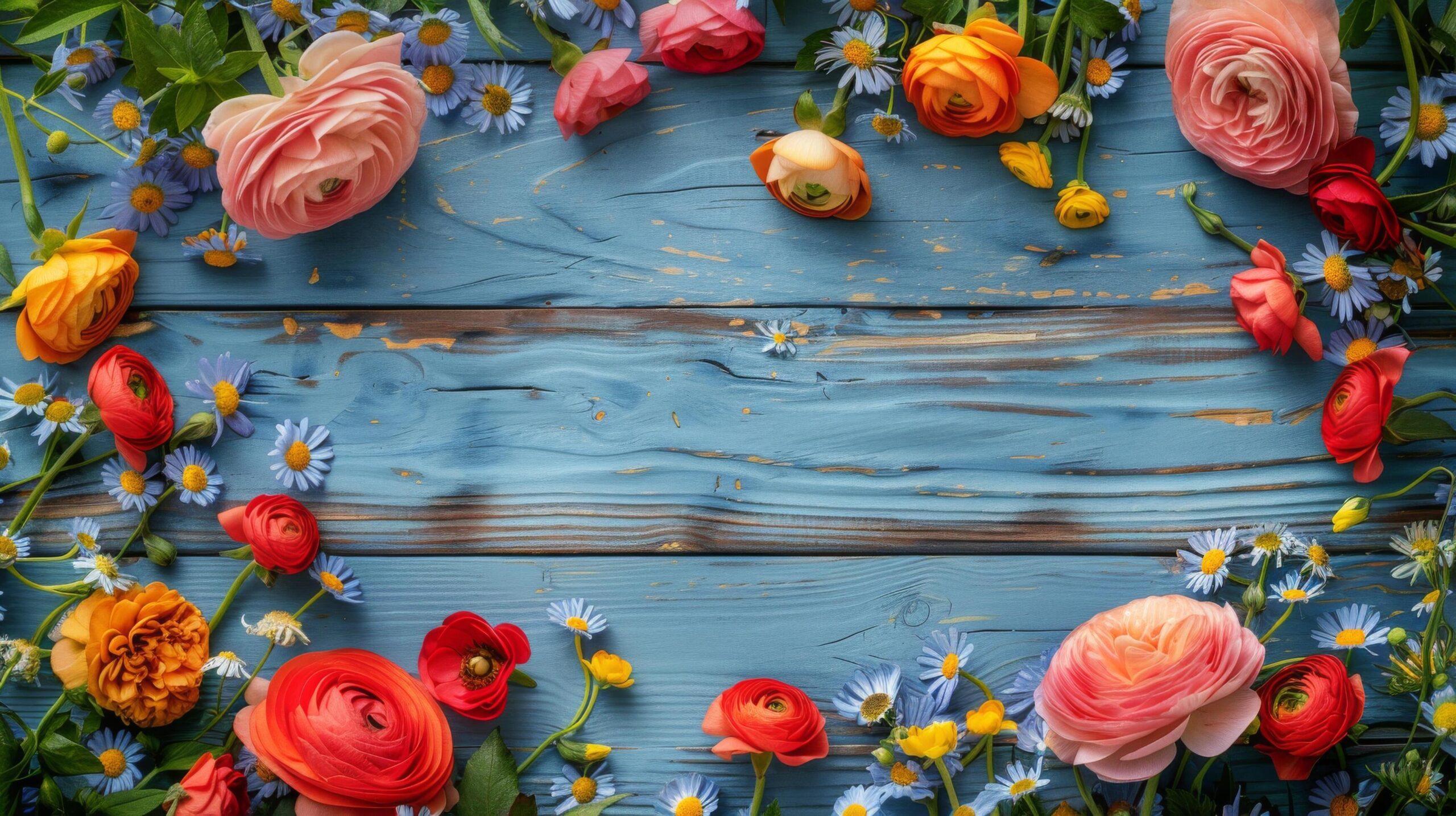 Ai-generated-colorful-flowers-arranged-on-table-free-photo