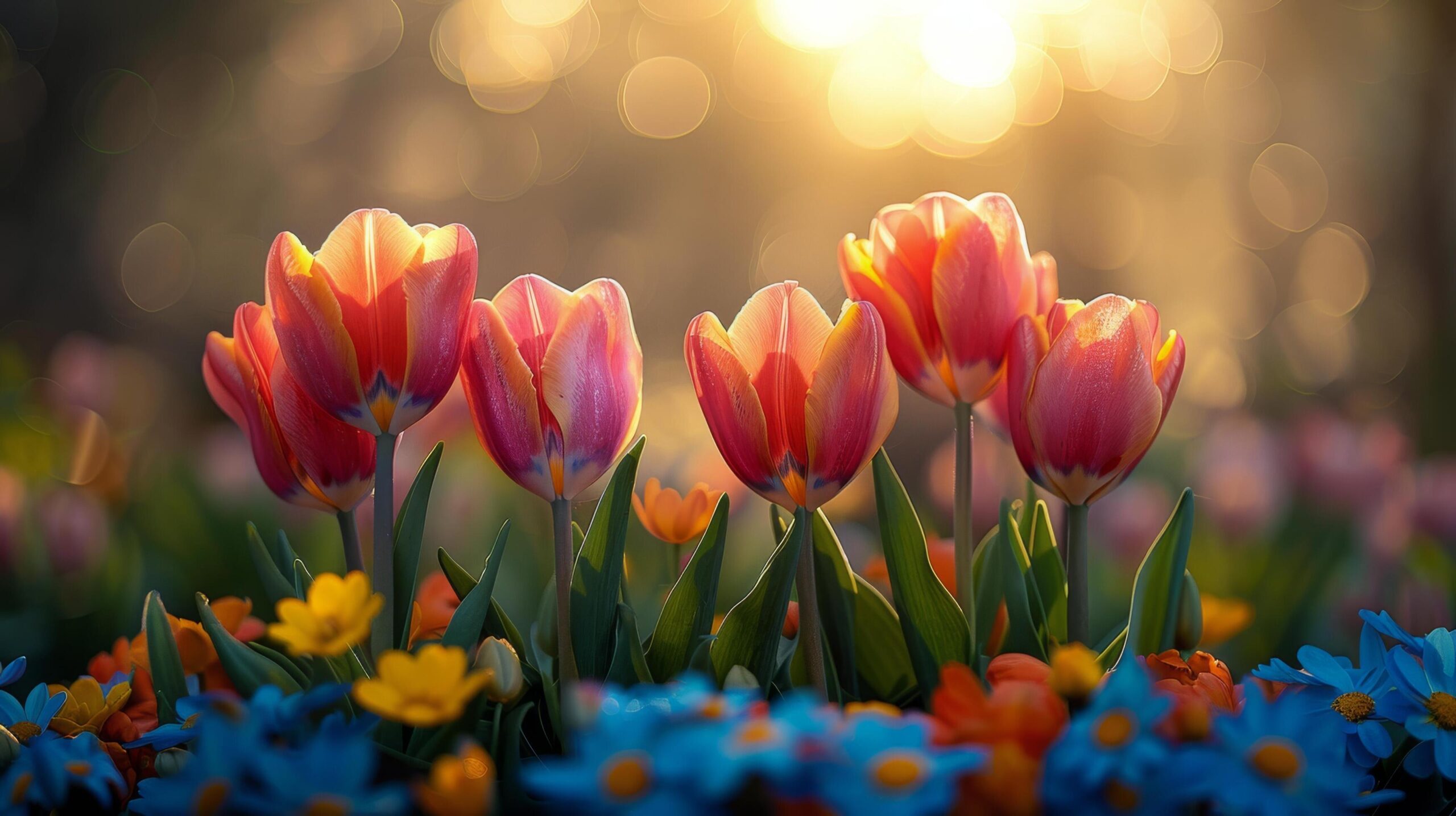 Ai-generated-colorful-flowers-scattered-across-grass-free-photo