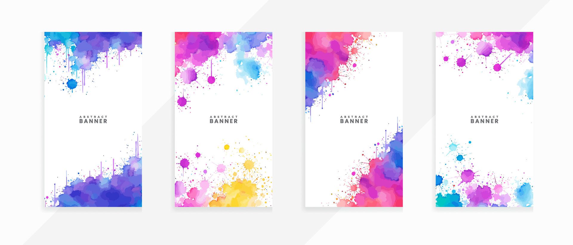 Ai-generated-colorful-isolated-bright-drawn-watercolor-splash-and-stains-banners-set-free-vector