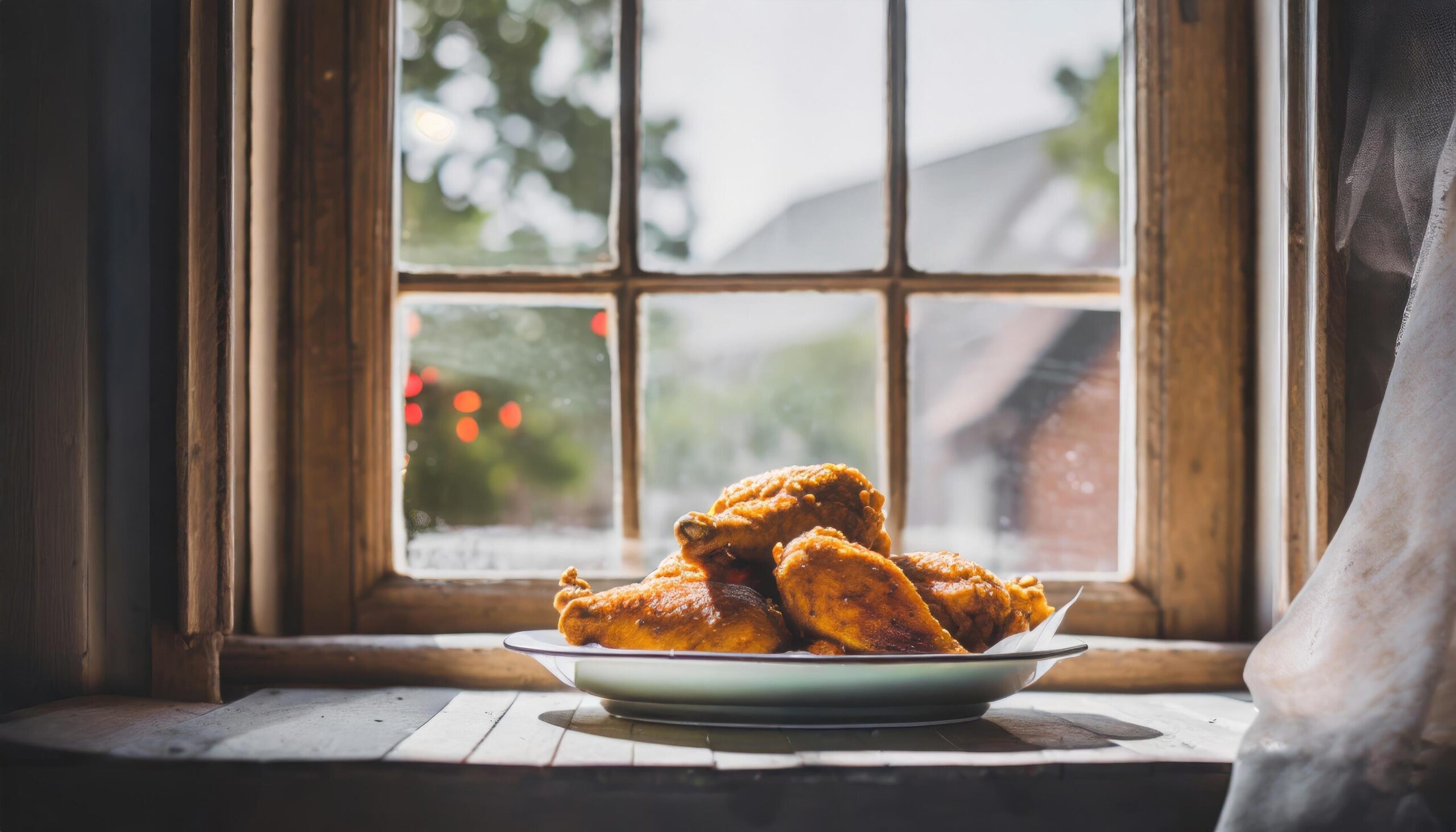 Ai-generated-copy-space-image-through-the-window-of-fried-breaded-chicken-tender-strips-free-photo
