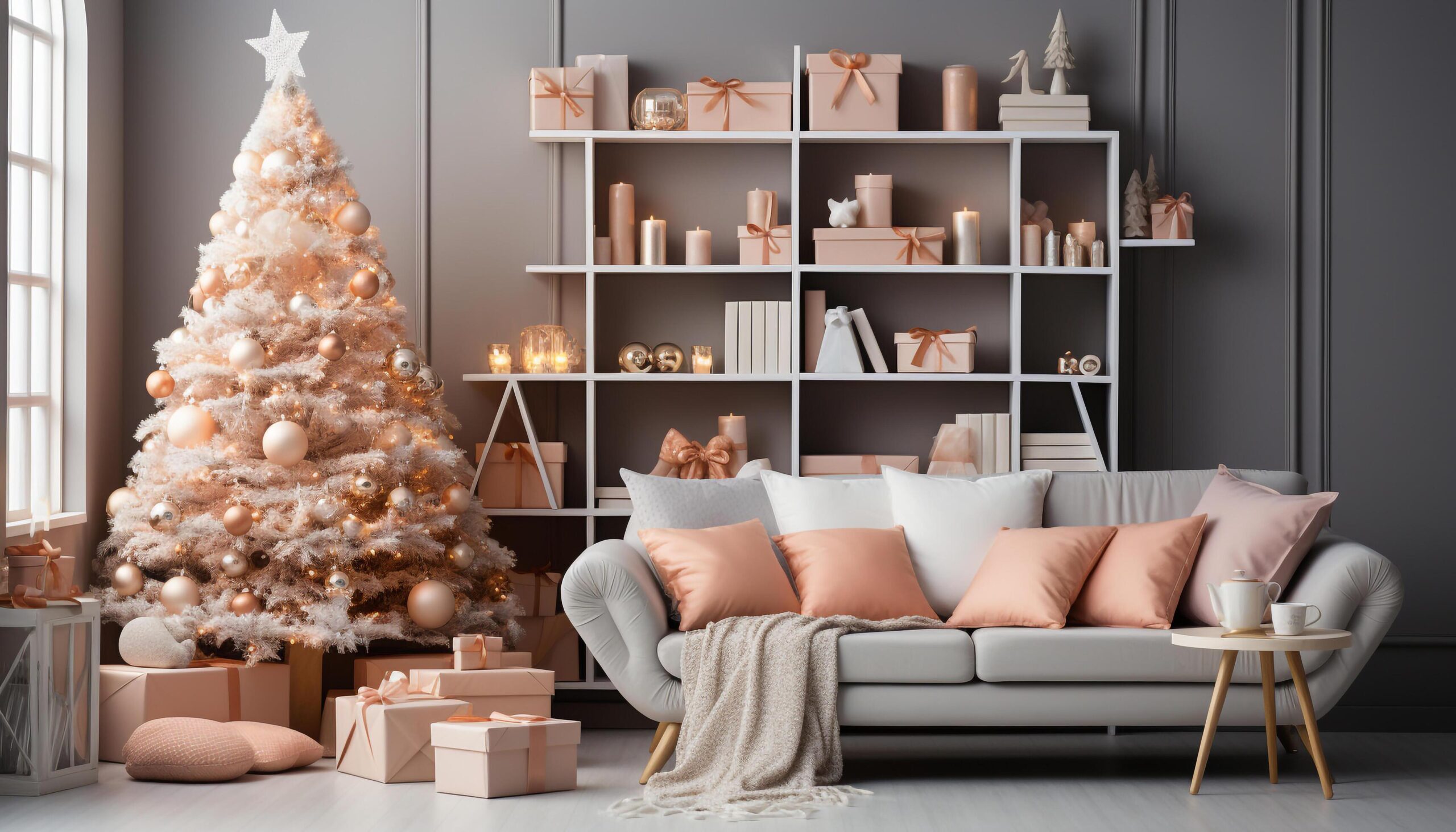 Ai-generated-cozy-living-room-with-modern-decor-illuminated-by-christmas-tree-generated-by-ai-free-photo