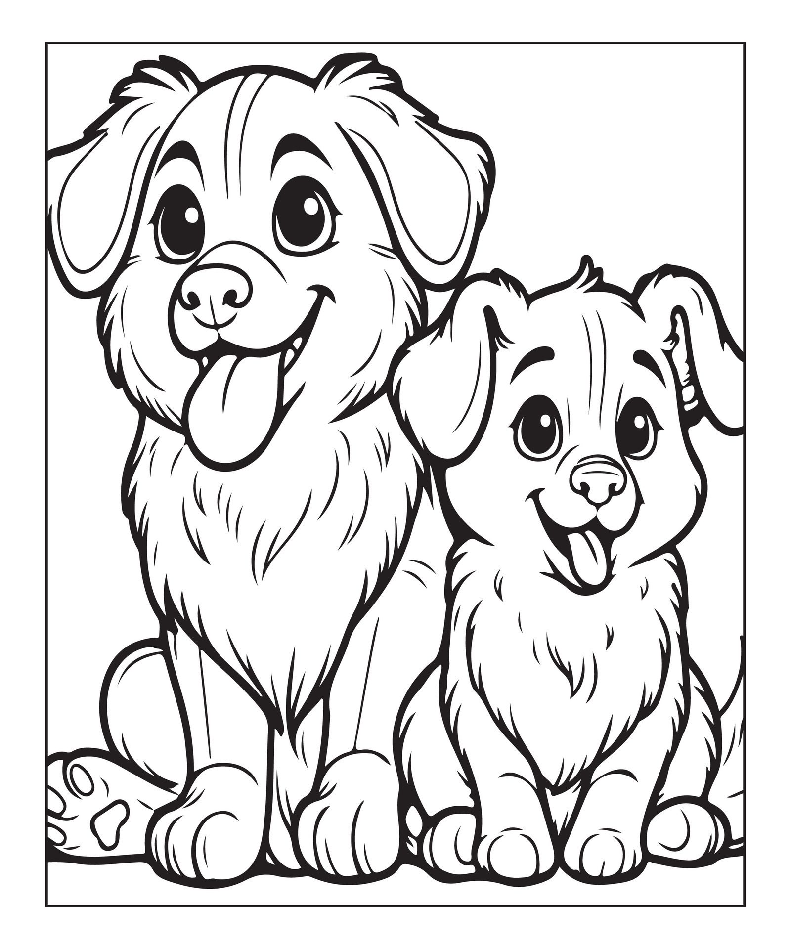 Ai-generated-cute-dog-illustration-coloring-page-for-kids-free-vector