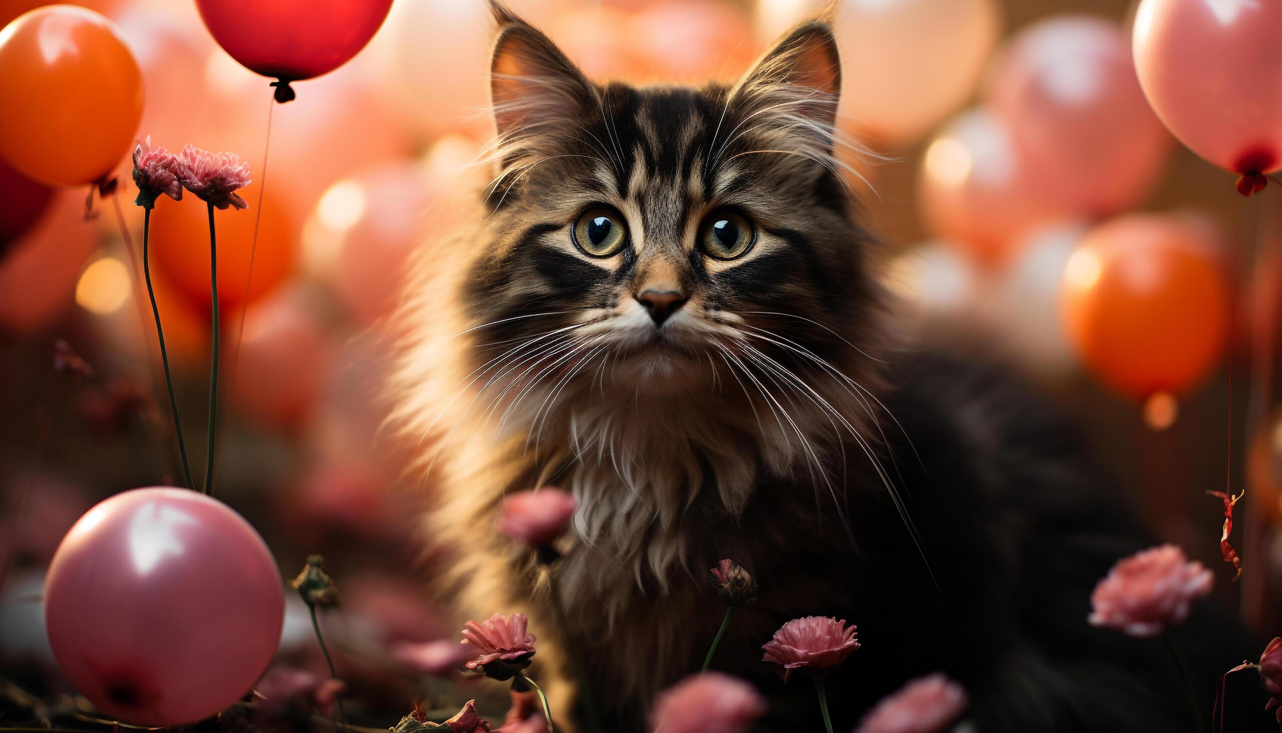 Ai-generated-cute-kitten-playing-with-a-balloon-at-a-birthday-party-generated-by-ai-free-photo