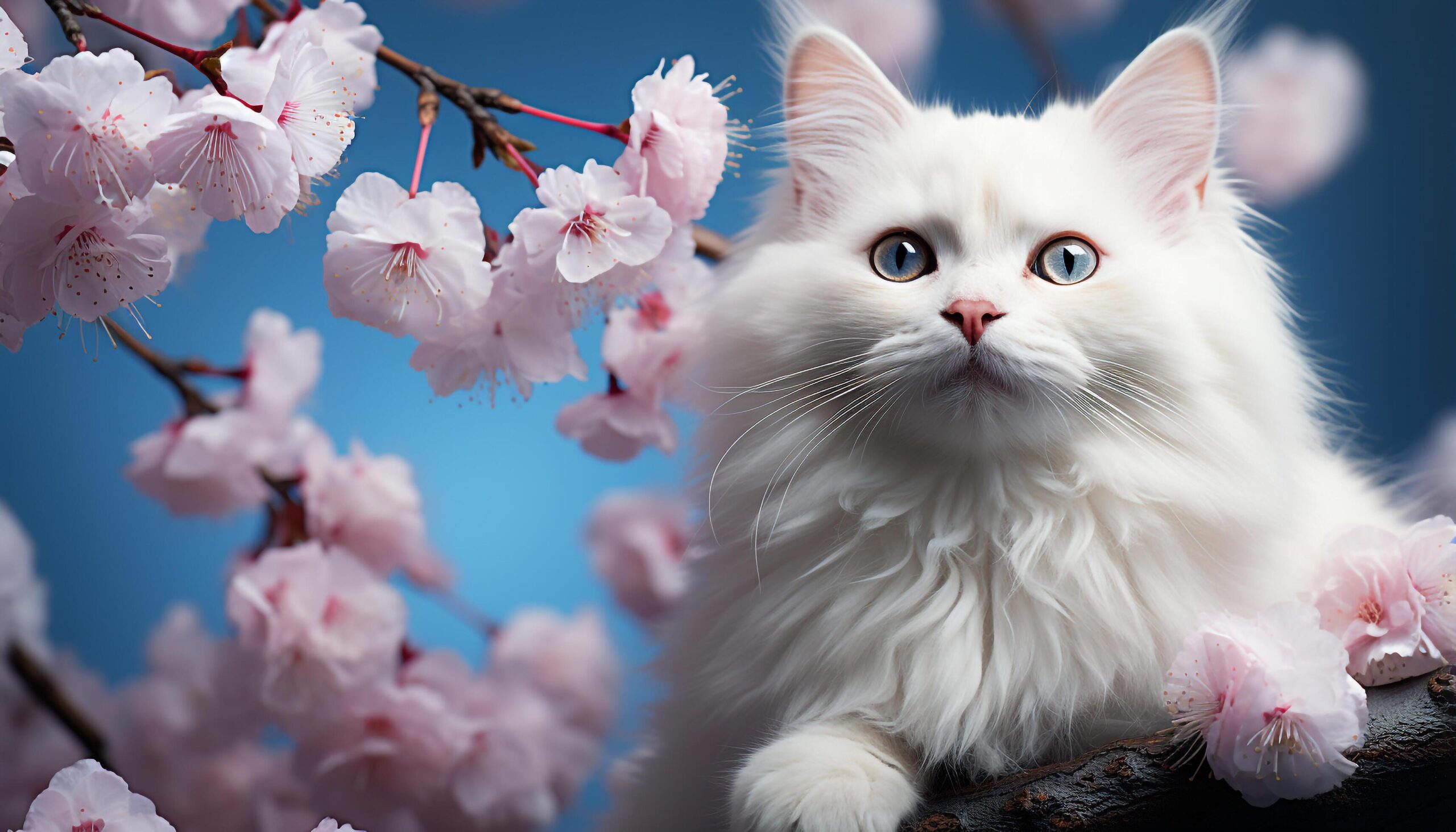 Ai-generated-cute-kitten-sitting-on-branch-surrounded-by-pink-cherry-blossoms-generated-by-ai-free-photo