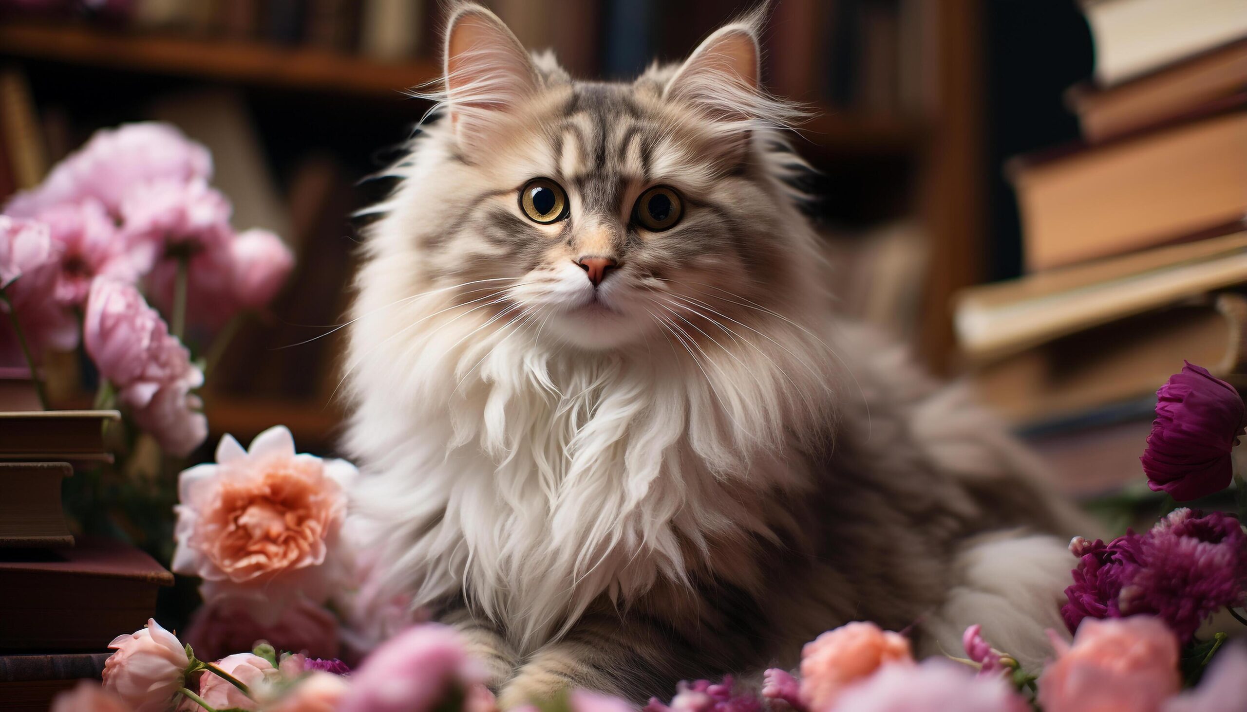 Ai-generated-cute-kitten-sitting-outdoors-looking-at-flower-with-curiosity-generated-by-ai-free-photo