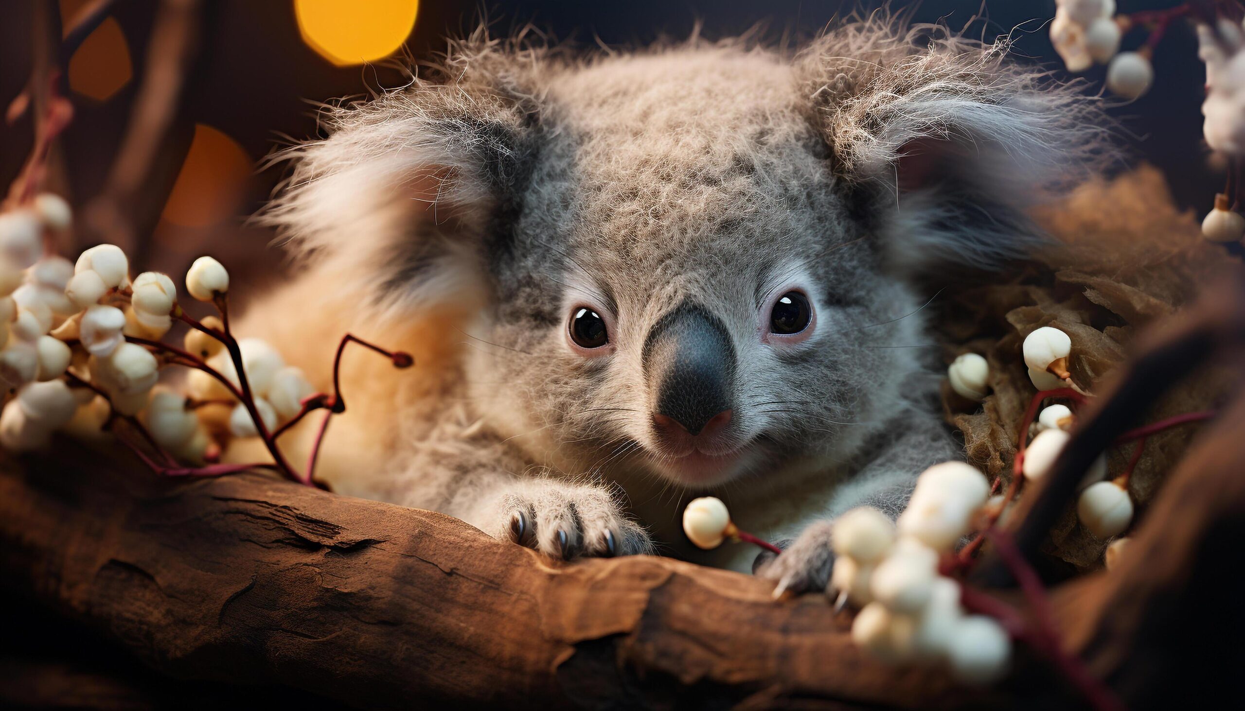 Ai-generated-cute-koala-sitting-on-branch-looking-at-camera-generated-by-ai-free-photo