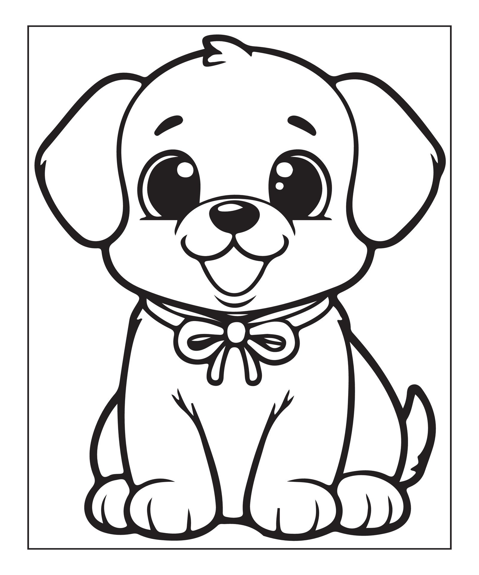Ai-generated-cute-puppy-coloring-page-illustration-free-vector